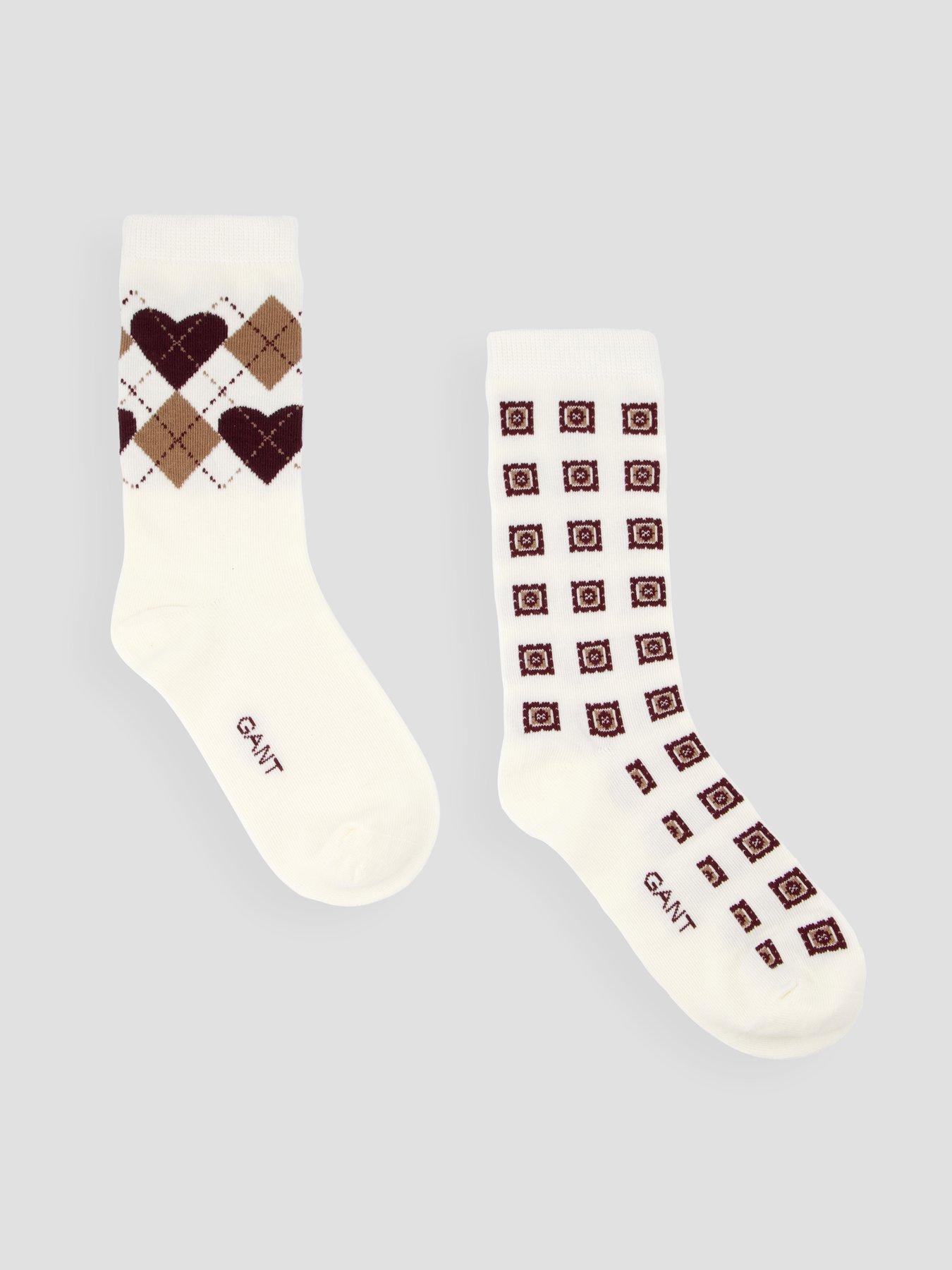 Gant Womens 2 Pack Argyle Heart Socks Gift Box - Cream