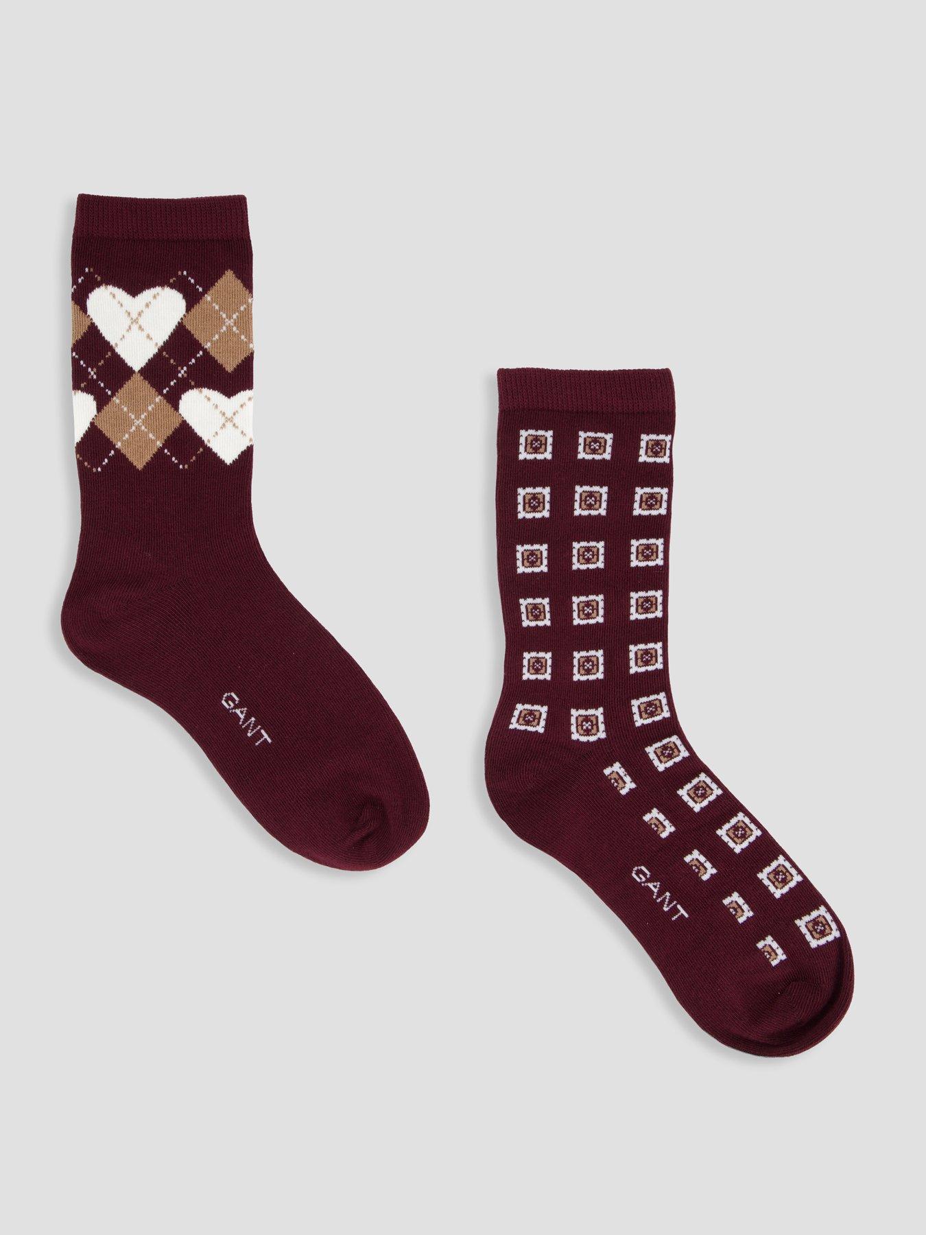 Gant Womens 2 Pack Argyle Heart Socks Gift Box - Red