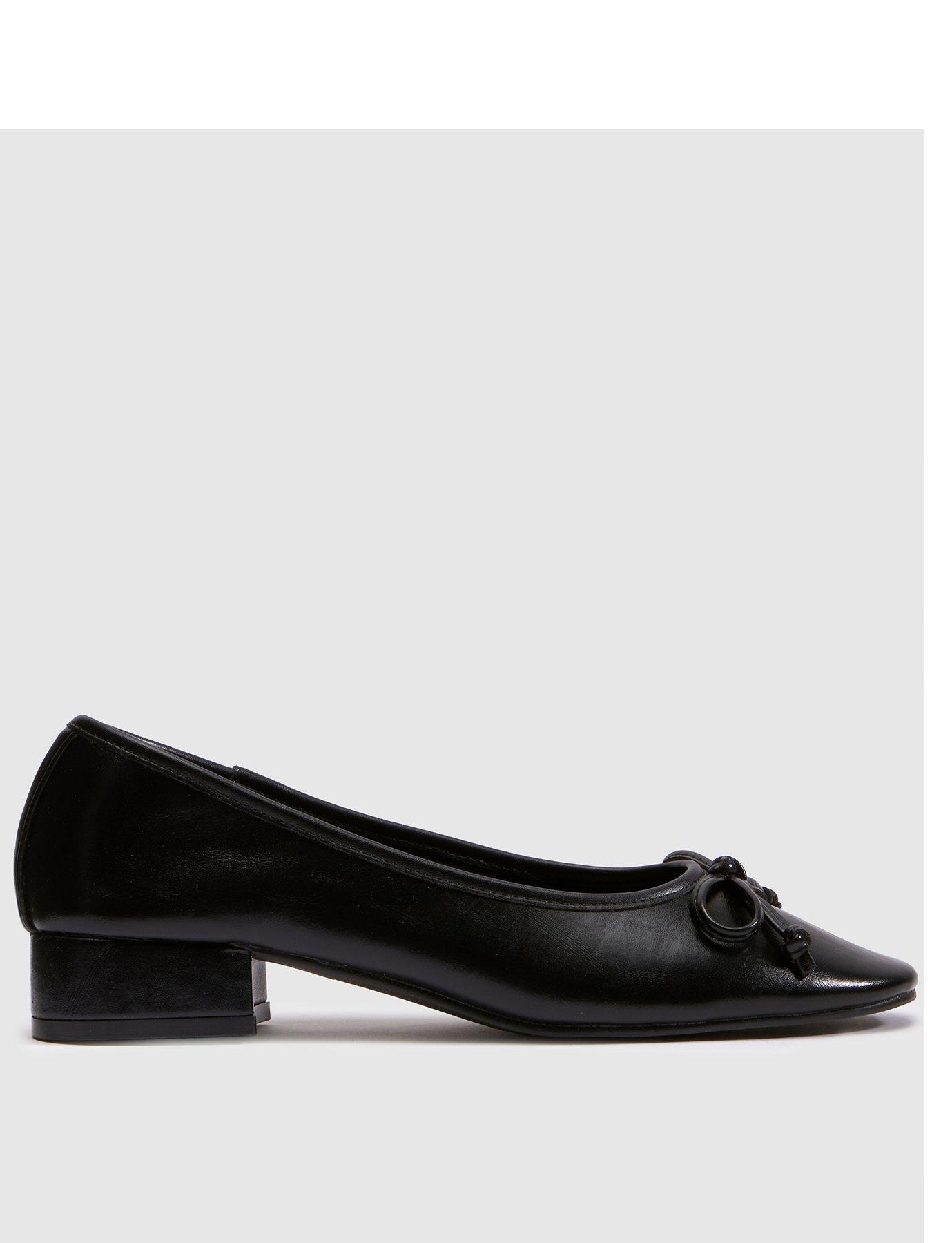 Image 1 of 4 of Schuh Womens Loris Bow Low Block Heel Ballet Pumps - Black