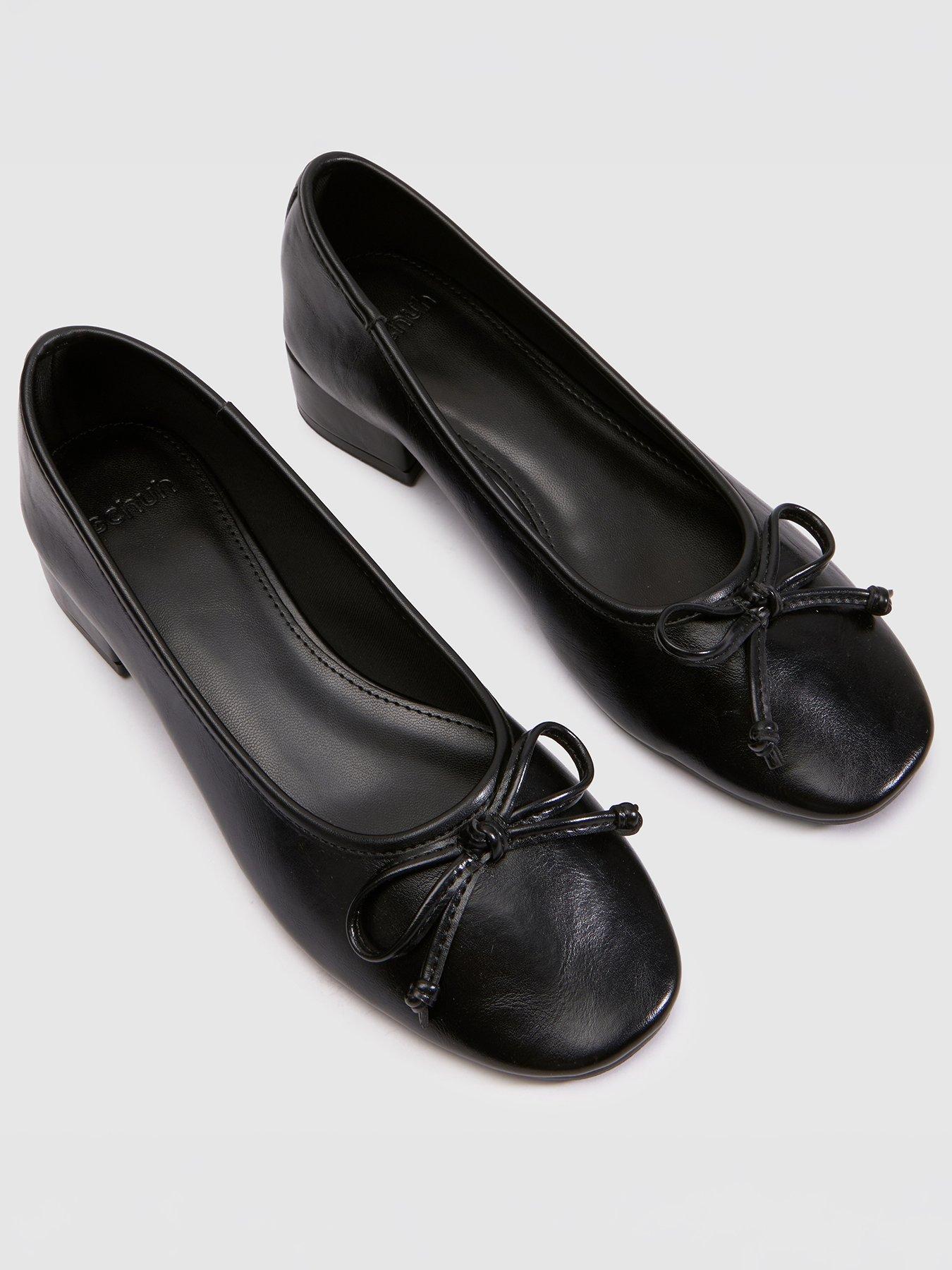 Image 2 of 4 of Schuh Womens Loris Bow Low Block Heel Ballet Pumps - Black