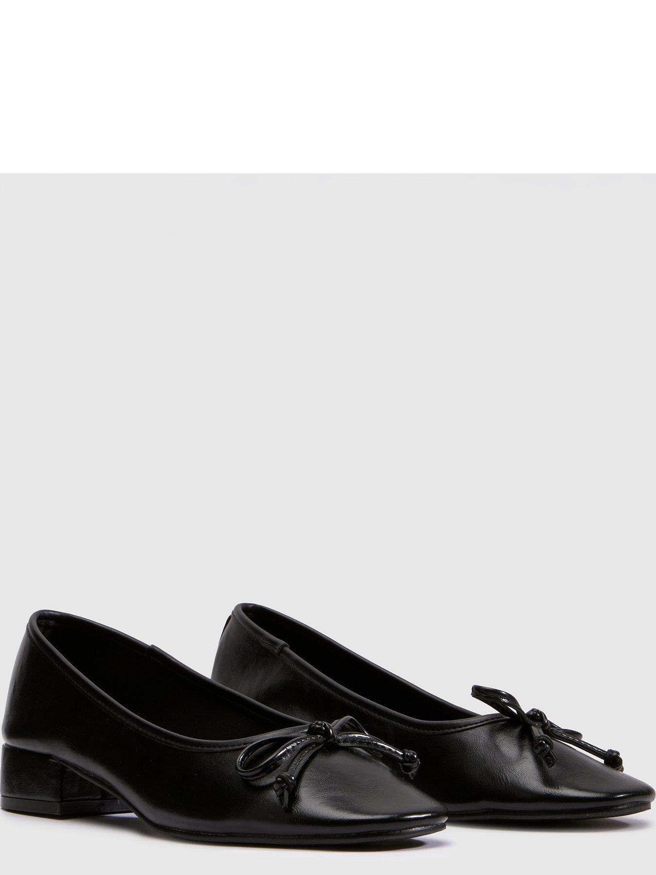 Image 4 of 4 of Schuh Womens Loris Bow Low Block Heel Ballet Pumps - Black