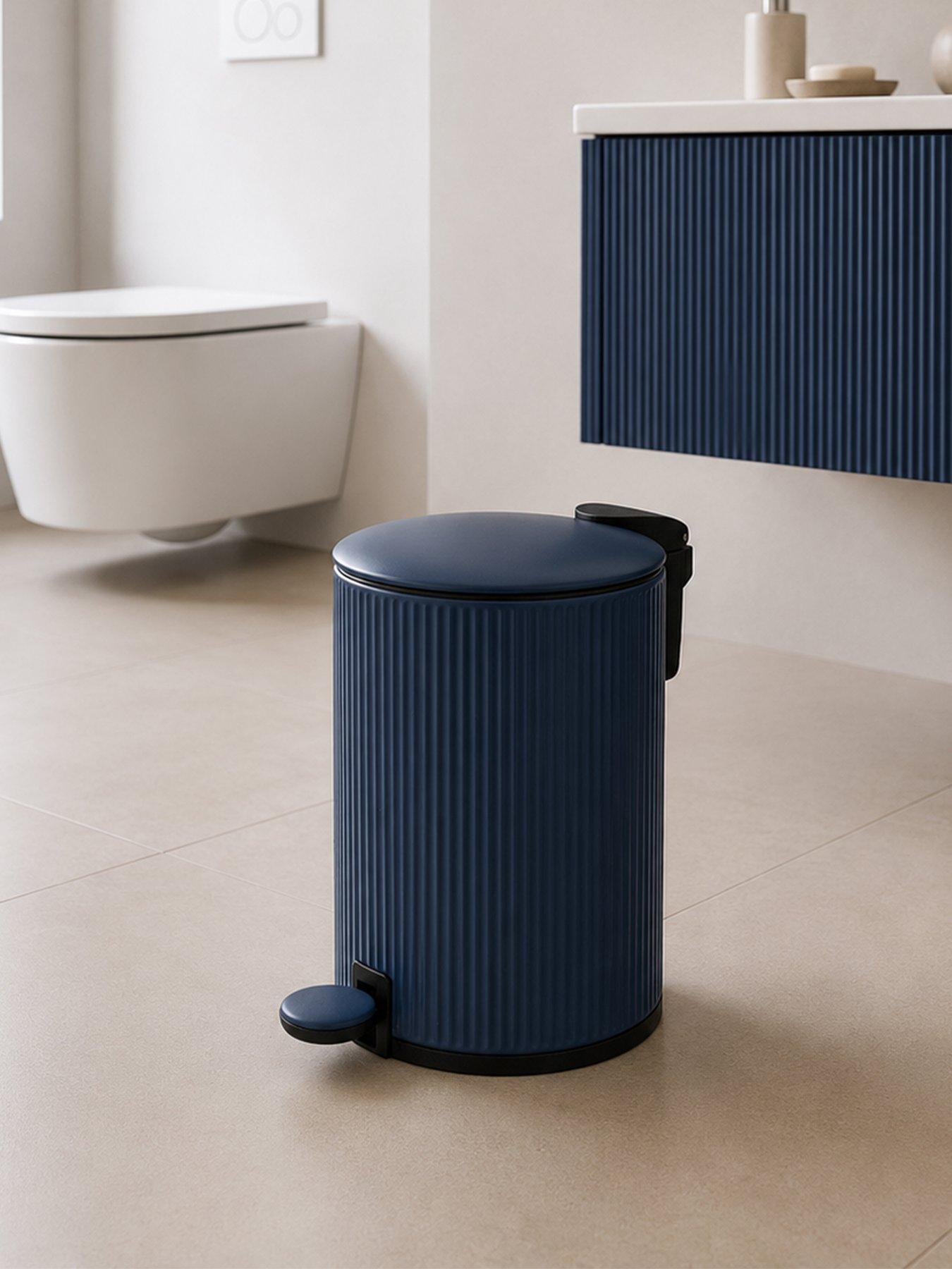 Image 1 of 3 of Showerdrape Alpini Dark Blue Round Ribbed 3l Soft Close Pedal Bin