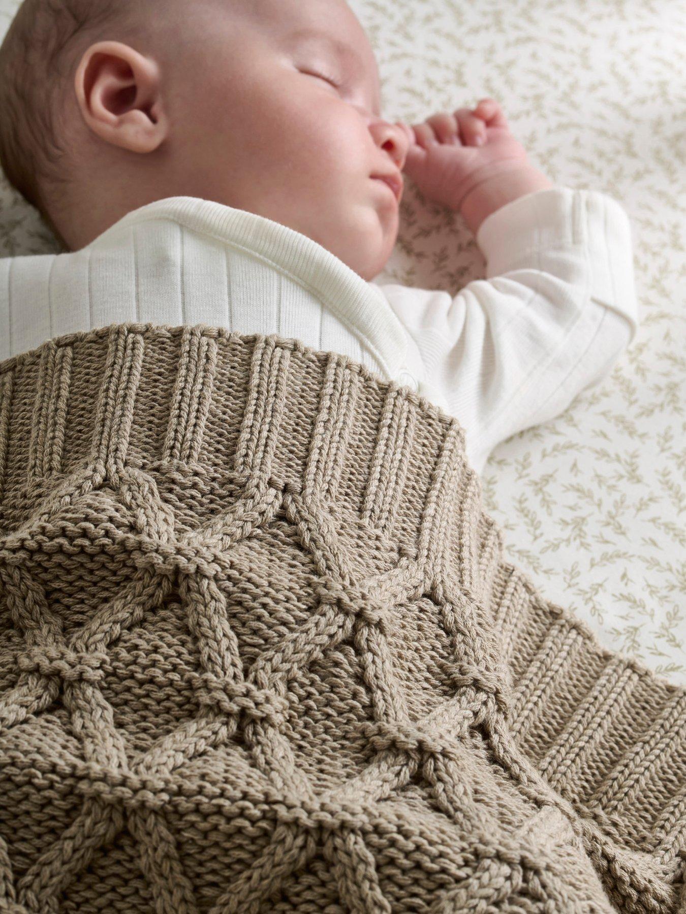 Mamas & Papas Knitted Blanket - Diamond Cable Knit - Organic Cotton - Mocha - Image 3