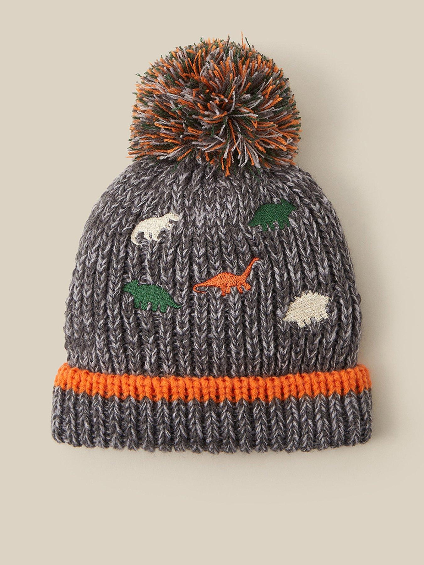 Image 1 of 3 of Monsoon Boys Chunky Knit Animal Pom Pom Hat - Multi
