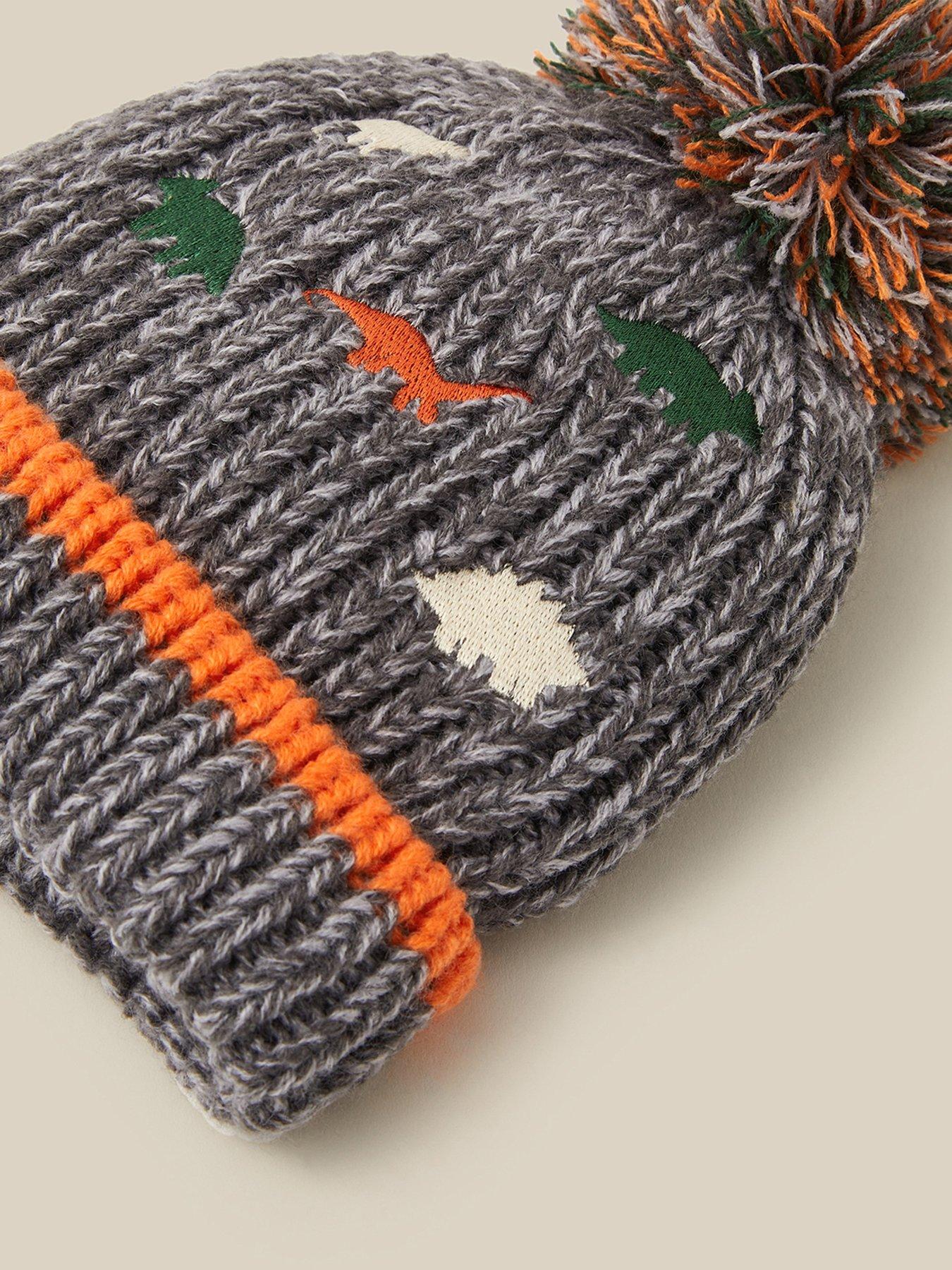 Image 3 of 3 of Monsoon Boys Chunky Knit Animal Pom Pom Hat - Multi