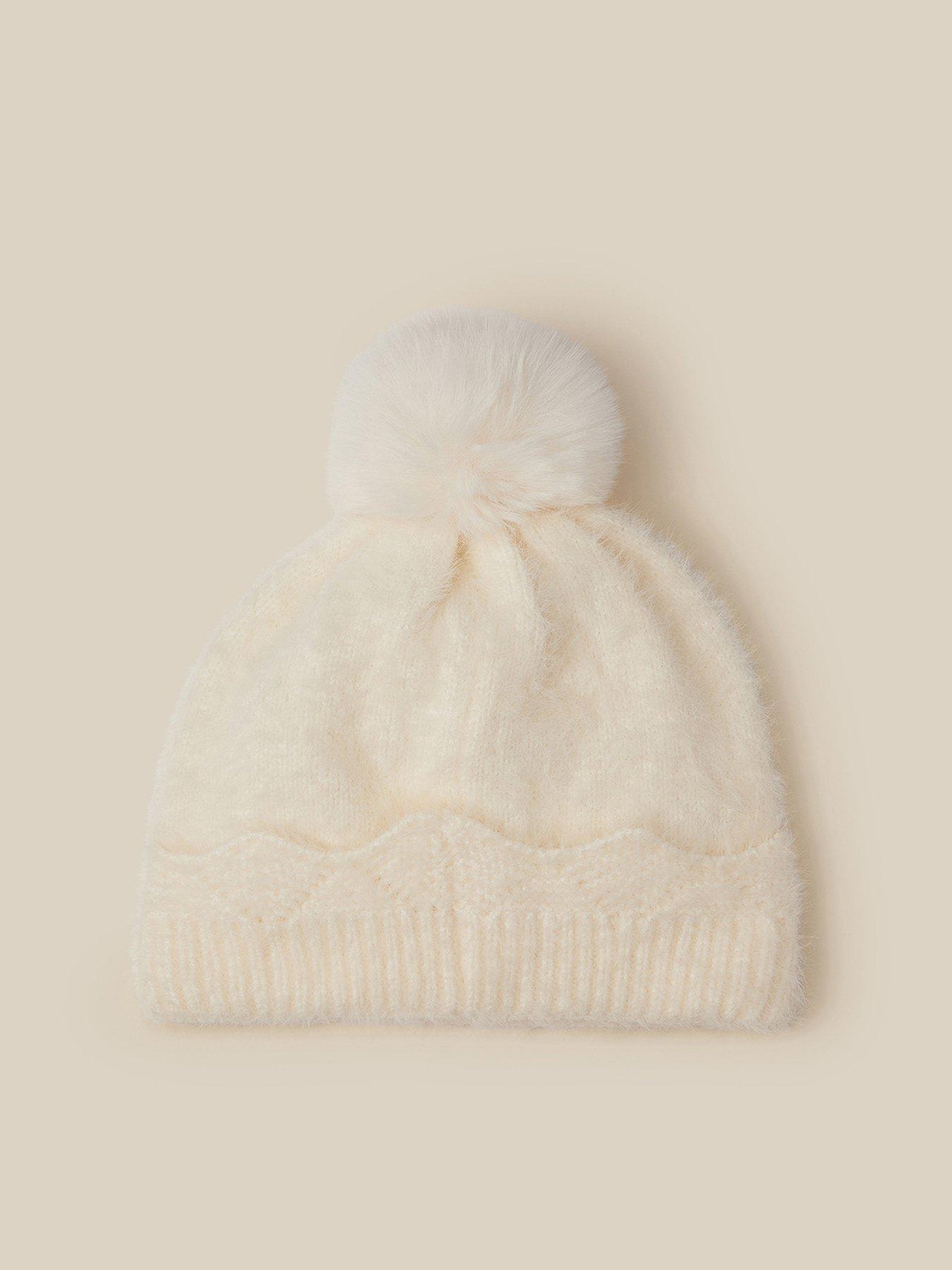 Image 2 of 3 of Monsoon Girls Pearly Diamante Pom Pom Hat - Light Cream