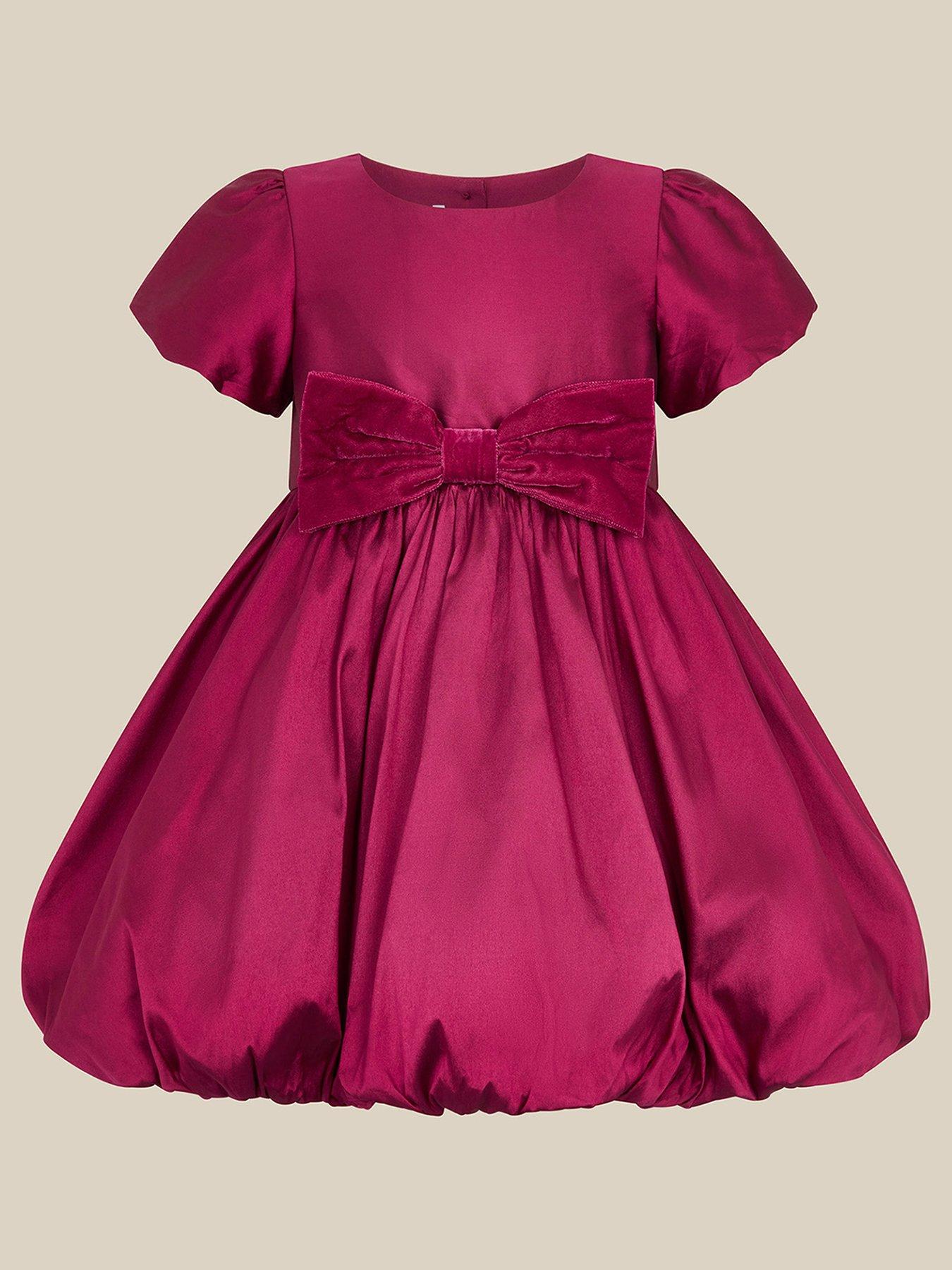 Image 1 of 3 of Monsoon Baby Girls Taffeta Bow Puffball Dress - Red