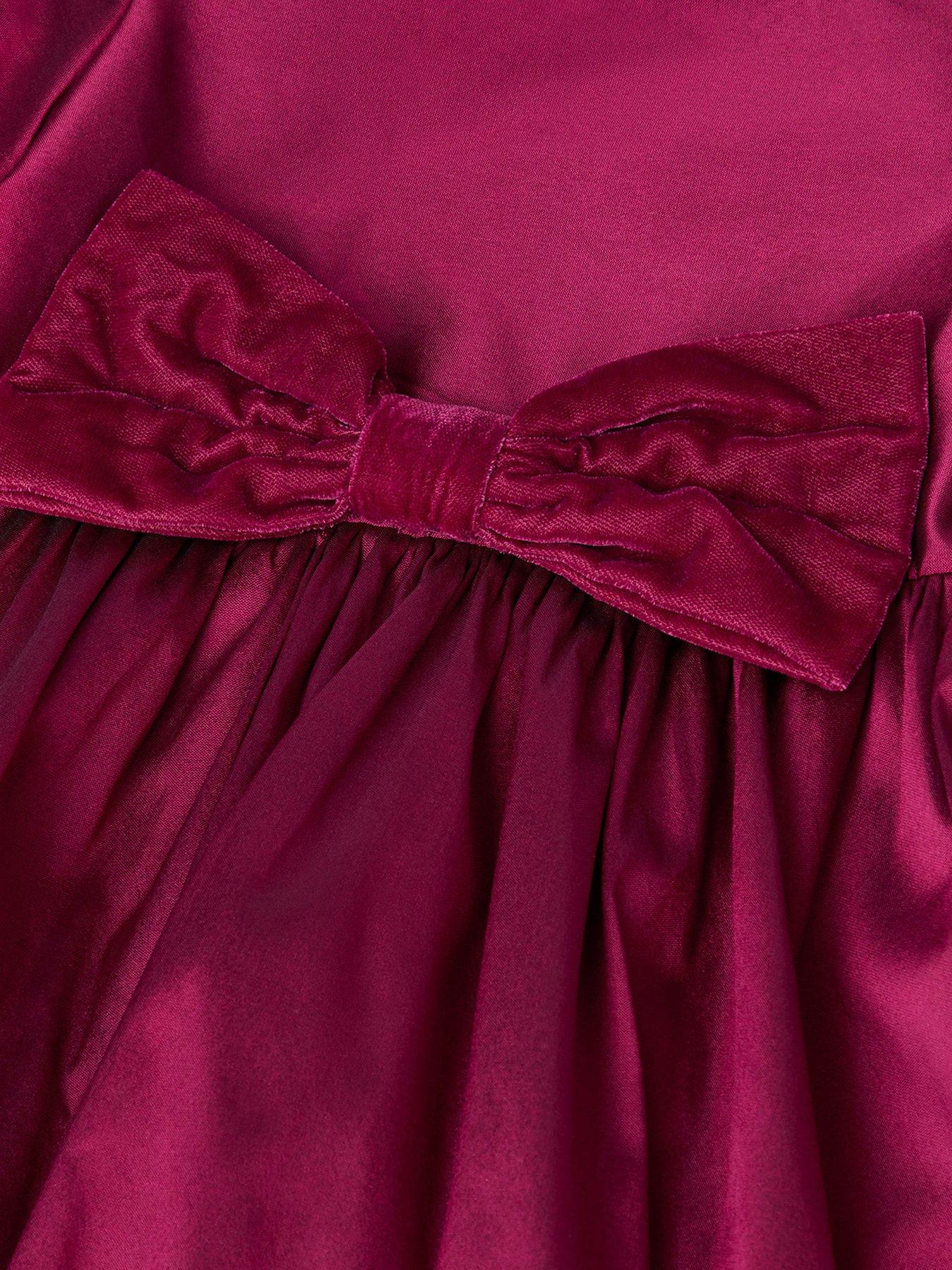 Image 3 of 3 of Monsoon Baby Girls Taffeta Bow Puffball Dress - Red