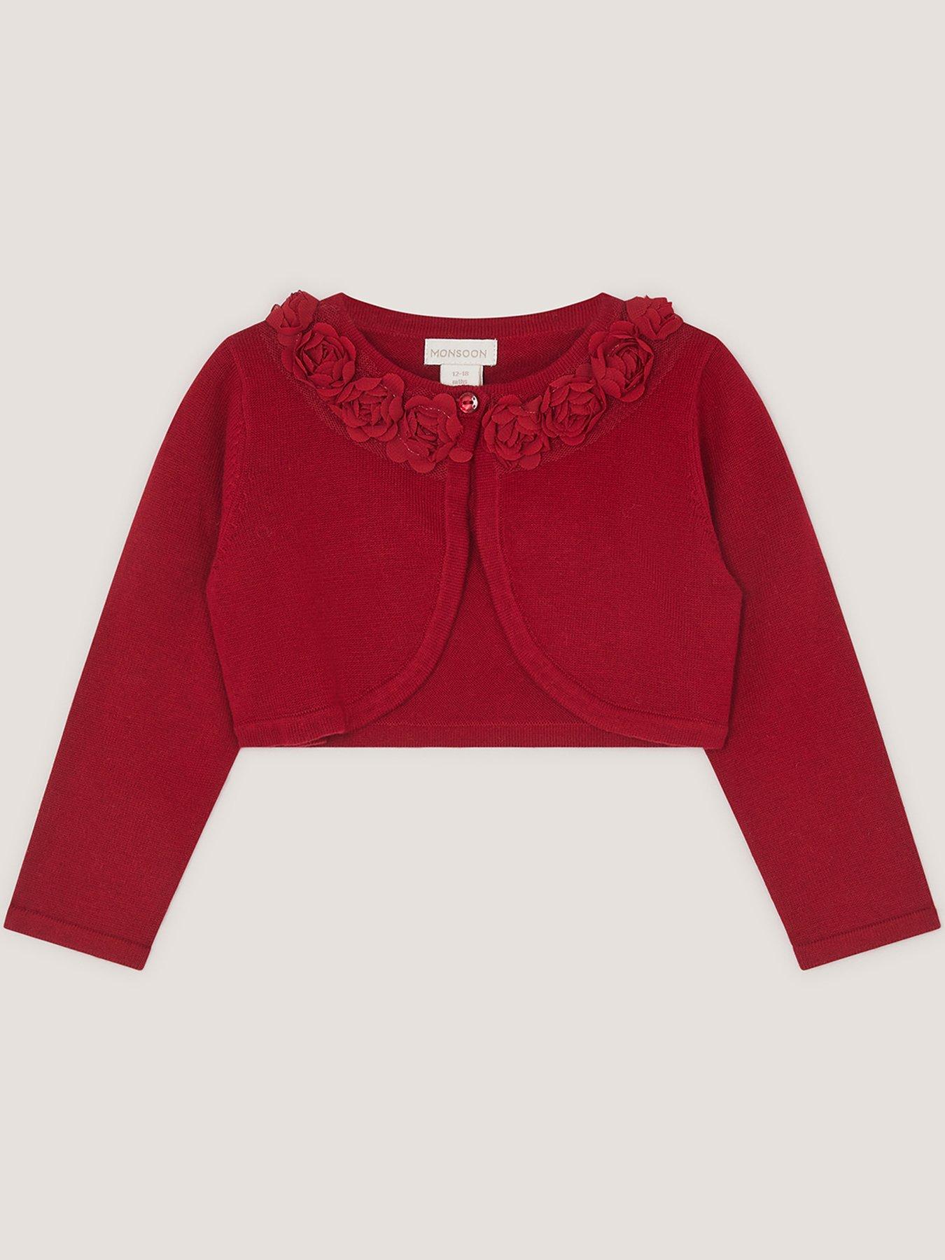 Image 1 of 3 of Monsoon Baby Girls 3D Rose Ottilie Cardigan - Red