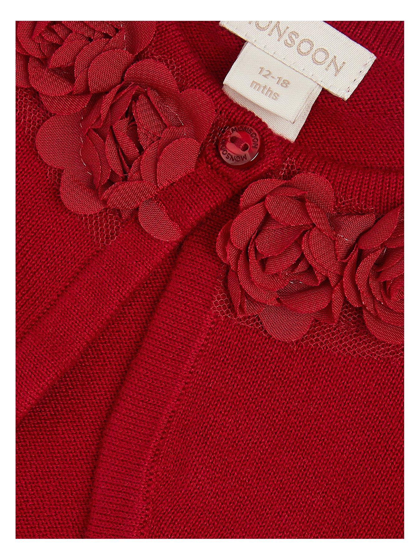 Image 3 of 3 of Monsoon Baby Girls 3D Rose Ottilie Cardigan - Red