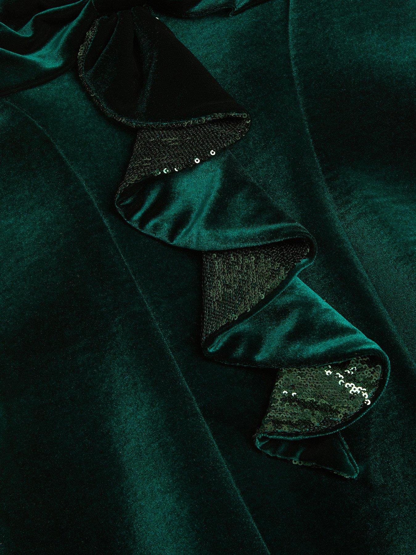 Image 4 of 4 of Monsoon Girls Genevieve Velvet Bow Sequin Trim Dress - Green