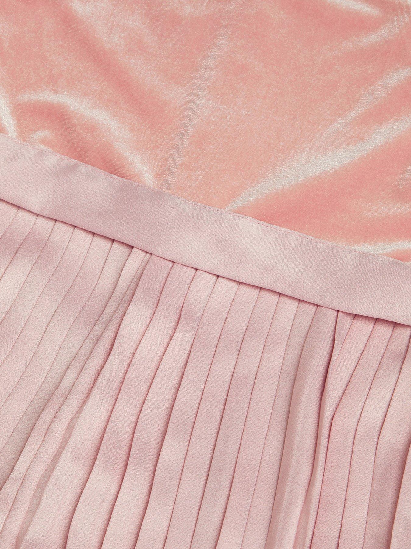 Image 4 of 4 of Monsoon Girls Quinn Velvet Pleated Wide-Leg Jumpsuit - Pink
