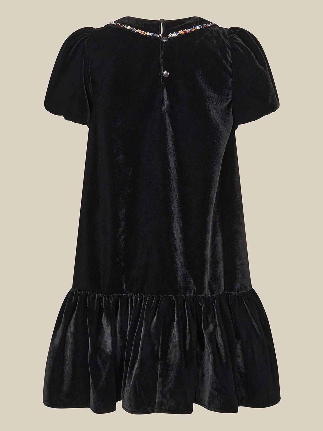 Image 2 of 3 of Monsoon Girls Mara Velvet Sequin Bow Swing Dress - Black