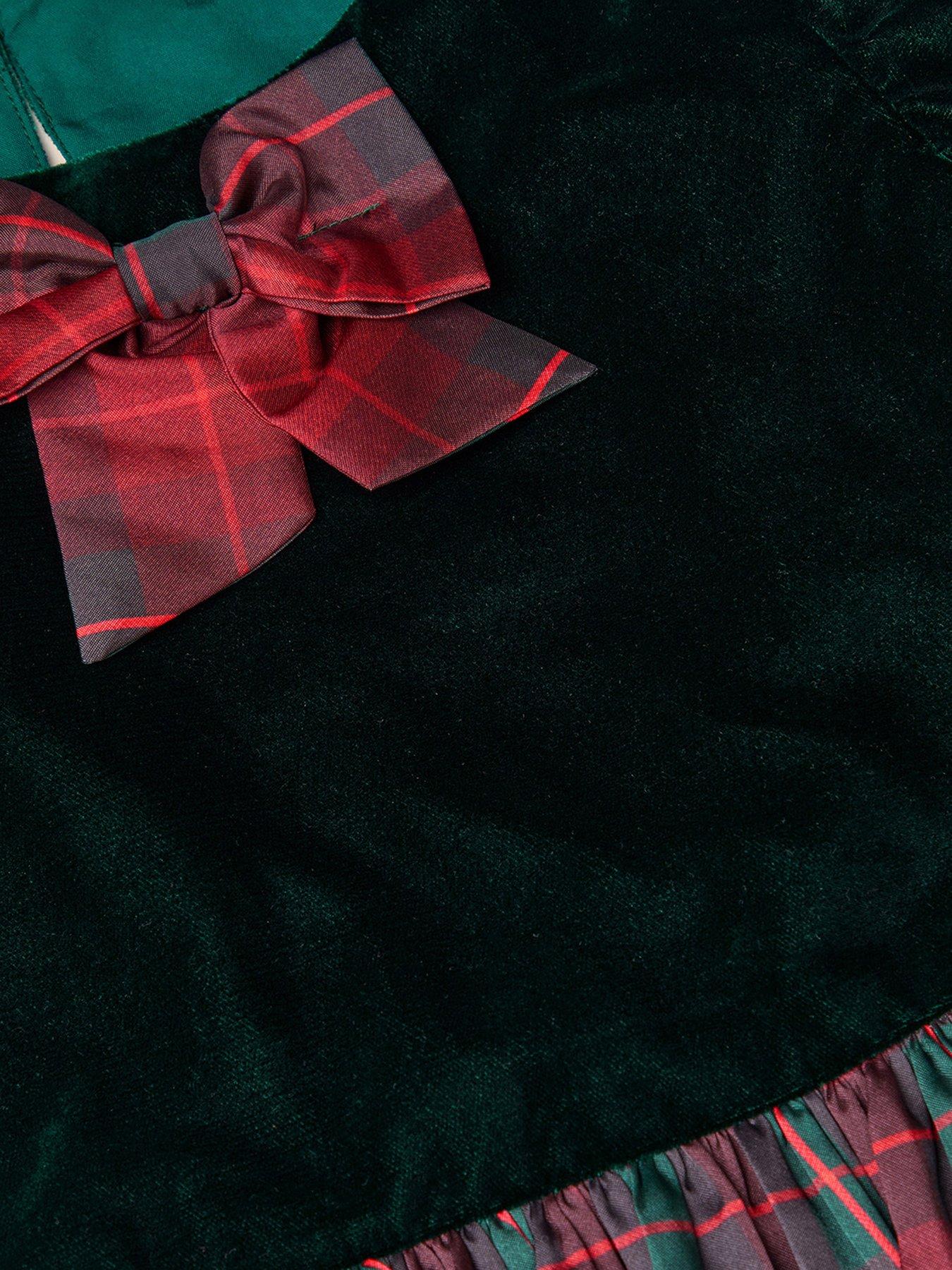 Image 3 of 3 of Monsoon Girls Elspeth Tartan Puff Sleeve Bow Dress - Green