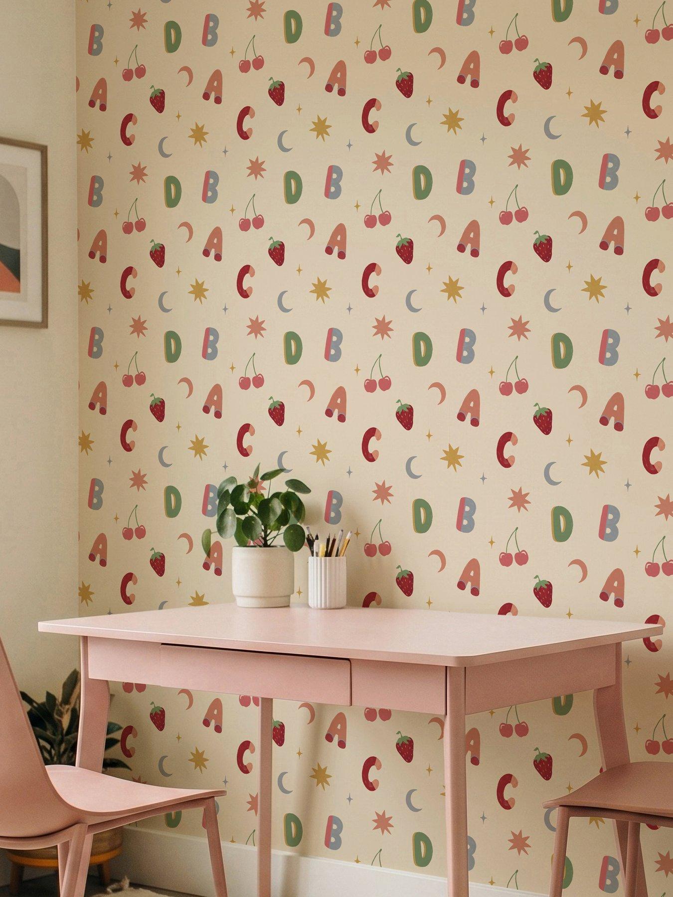 Arthouse Alphafruit Blush Pink & Sage Wallpaper