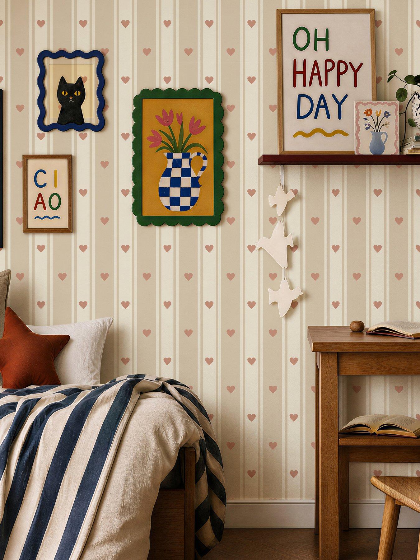 Arthouse Sweetheart Stripe Beige & Blush Pink Wallpaper