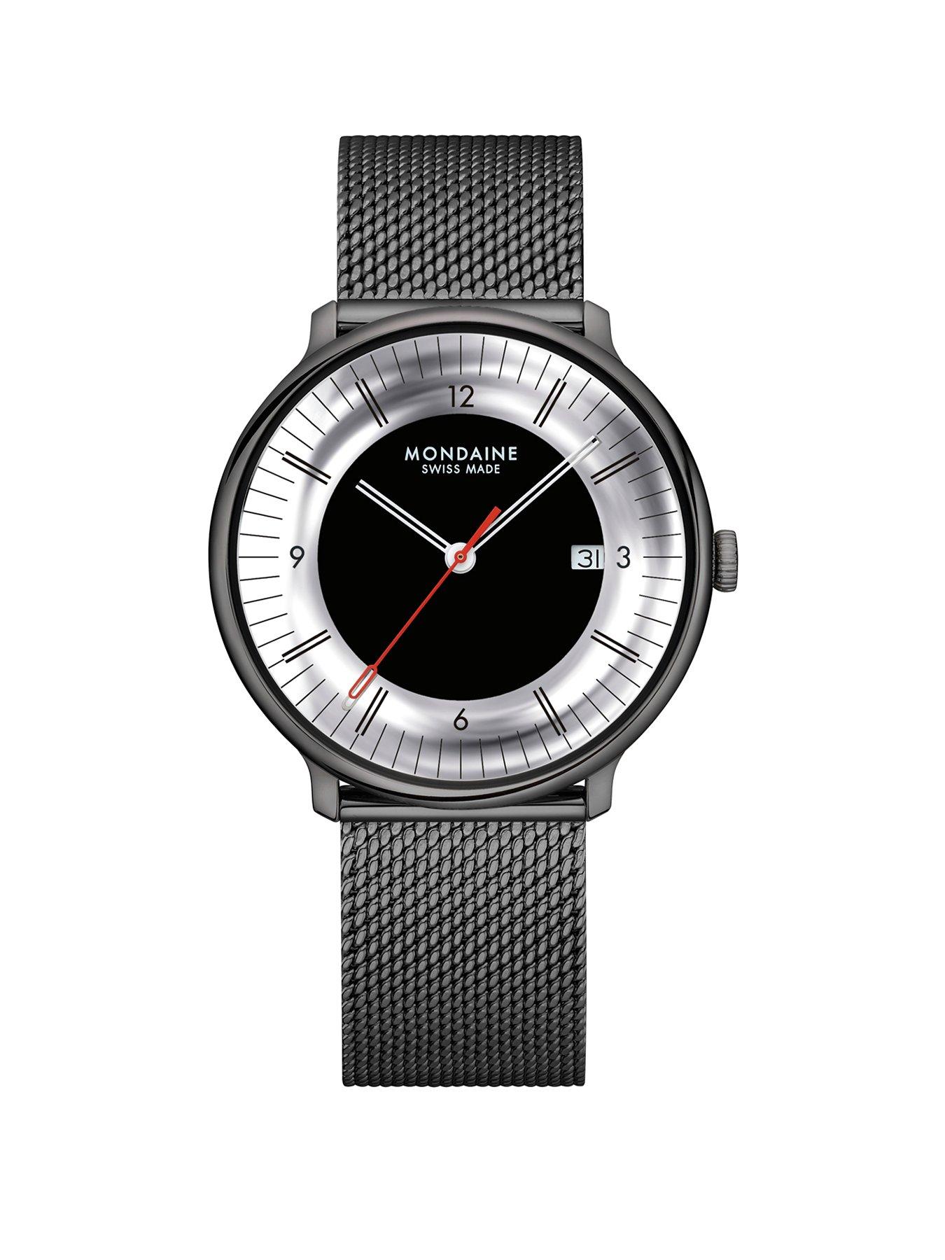 Image 1 of 7 of Mondaine Womens Mirror Dial Mesh Bracelet Watch - Black