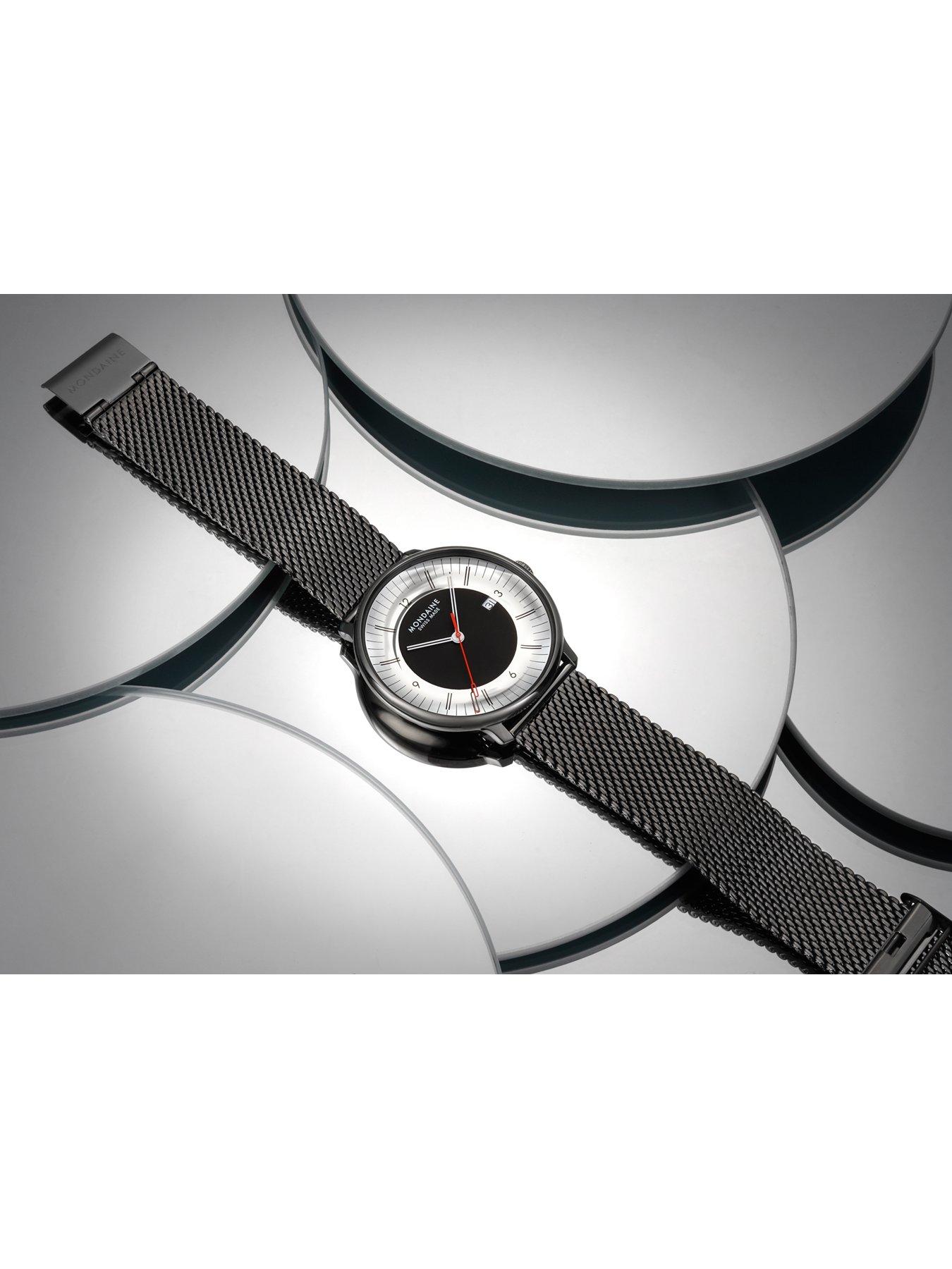 Image 2 of 7 of Mondaine Womens Mirror Dial Mesh Bracelet Watch - Black