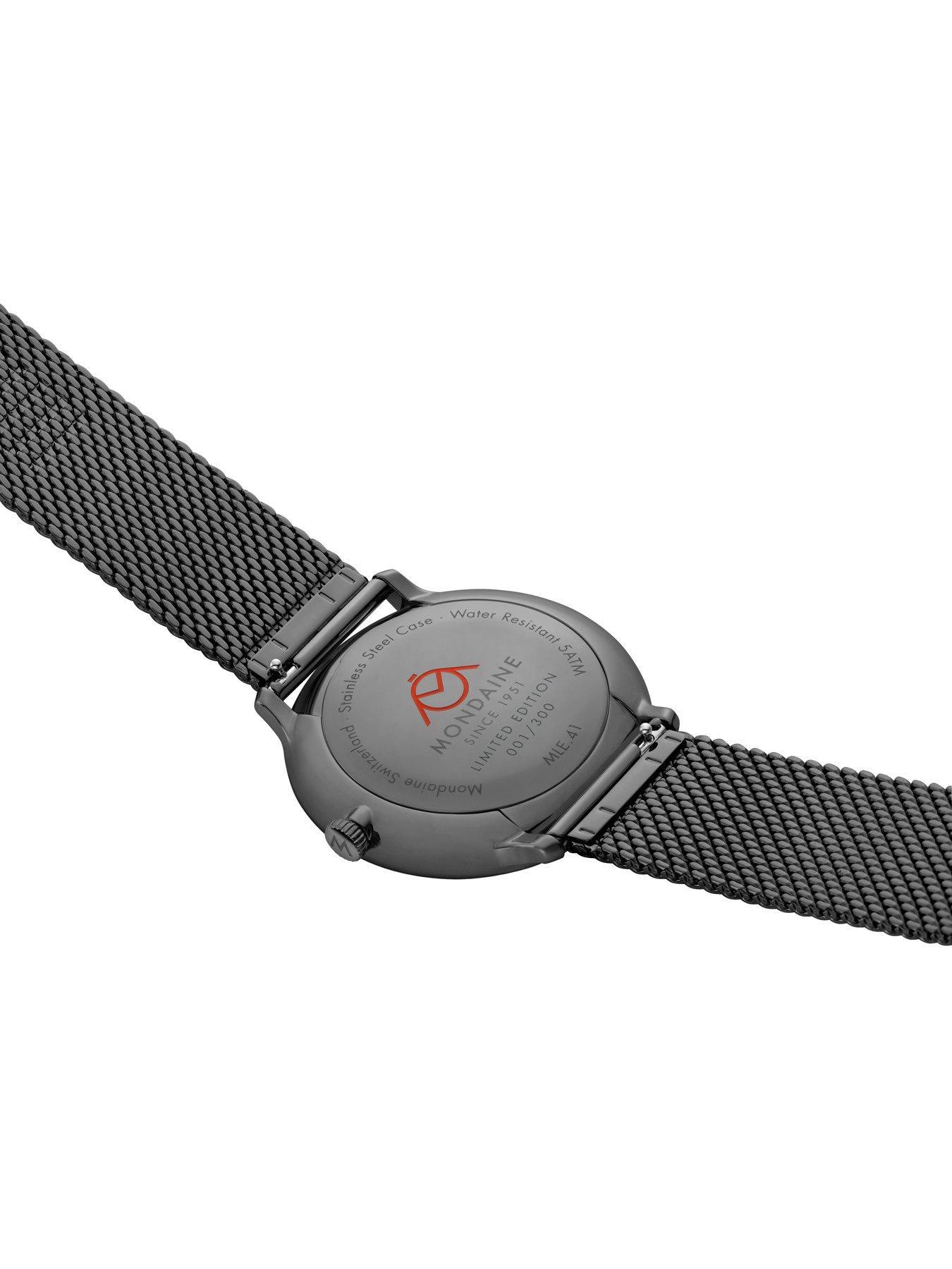Image 6 of 7 of Mondaine Womens Mirror Dial Mesh Bracelet Watch - Black