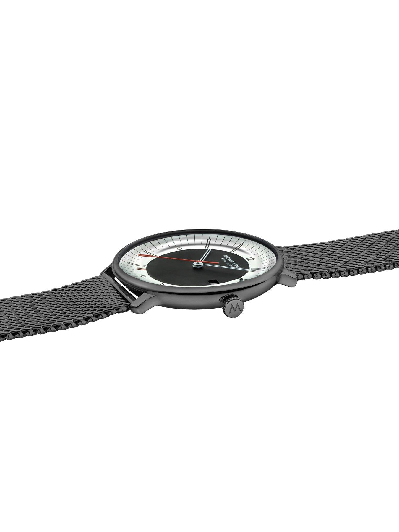 Image 7 of 7 of Mondaine Womens Mirror Dial Mesh Bracelet Watch - Black