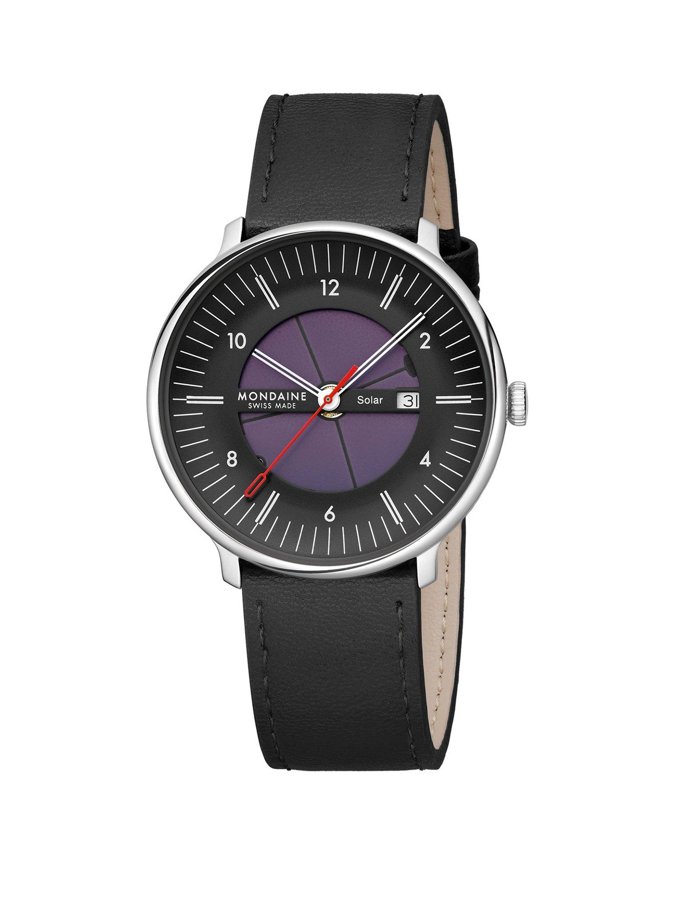 Image 1 of 5 of Mondaine Mens Mondaine Doppio 41mm Skeleton Black Dial Leather Solar Watch &nbsp;- One Colour
