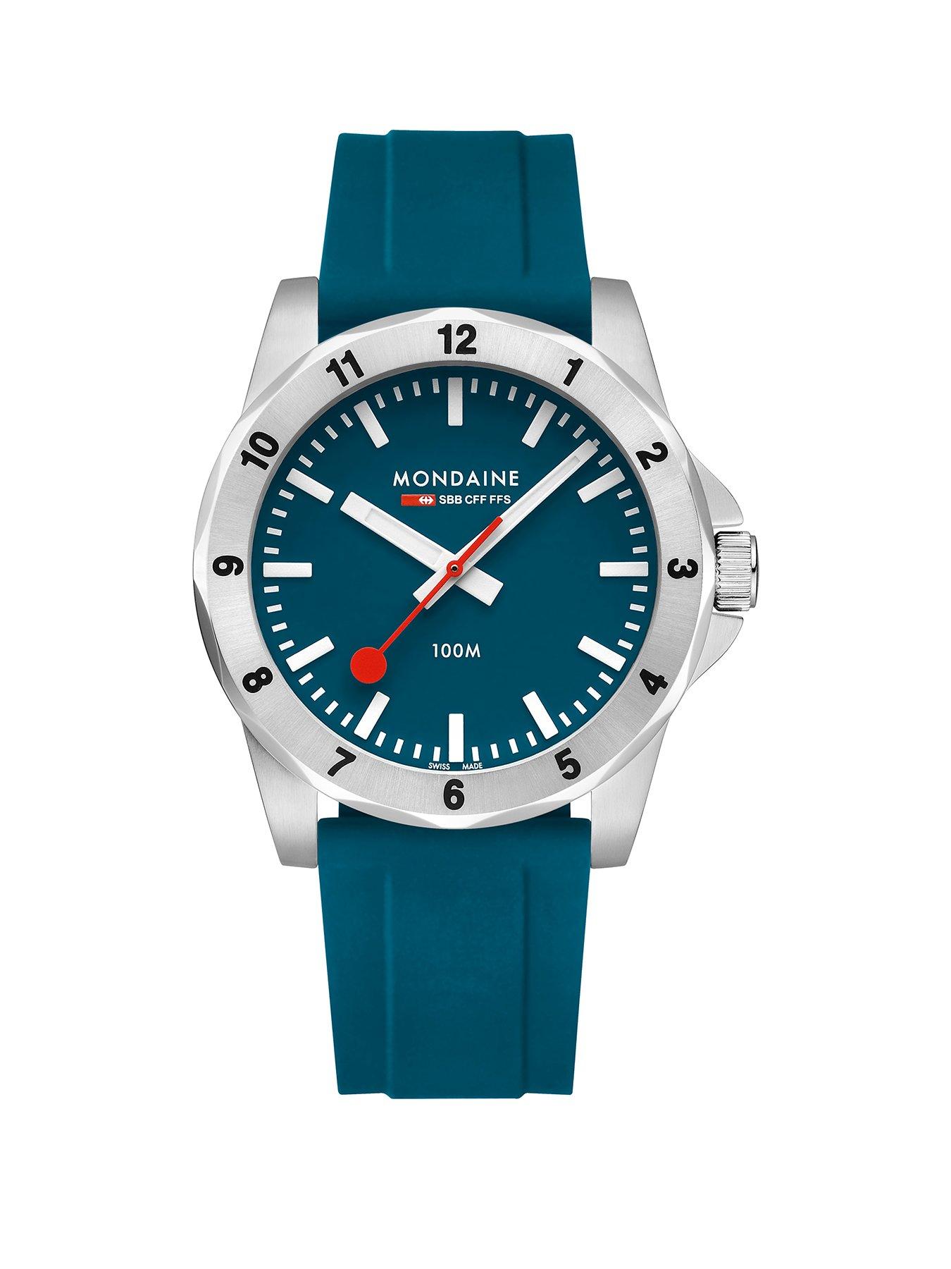 Image 1 of 6 of Mondaine Mens Numeri 42 mm Sapphire Crystal Silicone Strap Watch - Blue