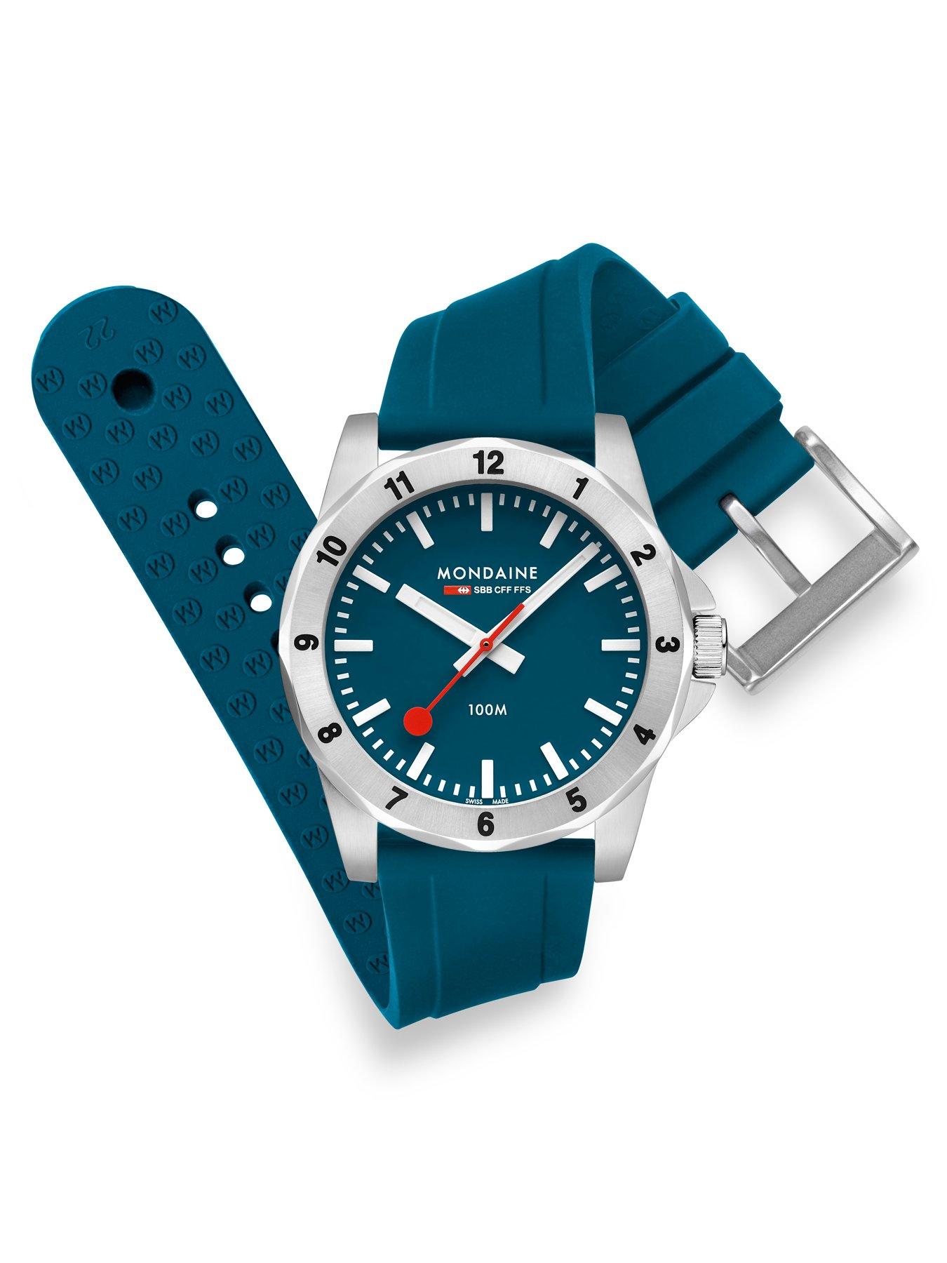 Image 3 of 6 of Mondaine Mens Numeri 42 mm Sapphire Crystal Silicone Strap Watch - Blue