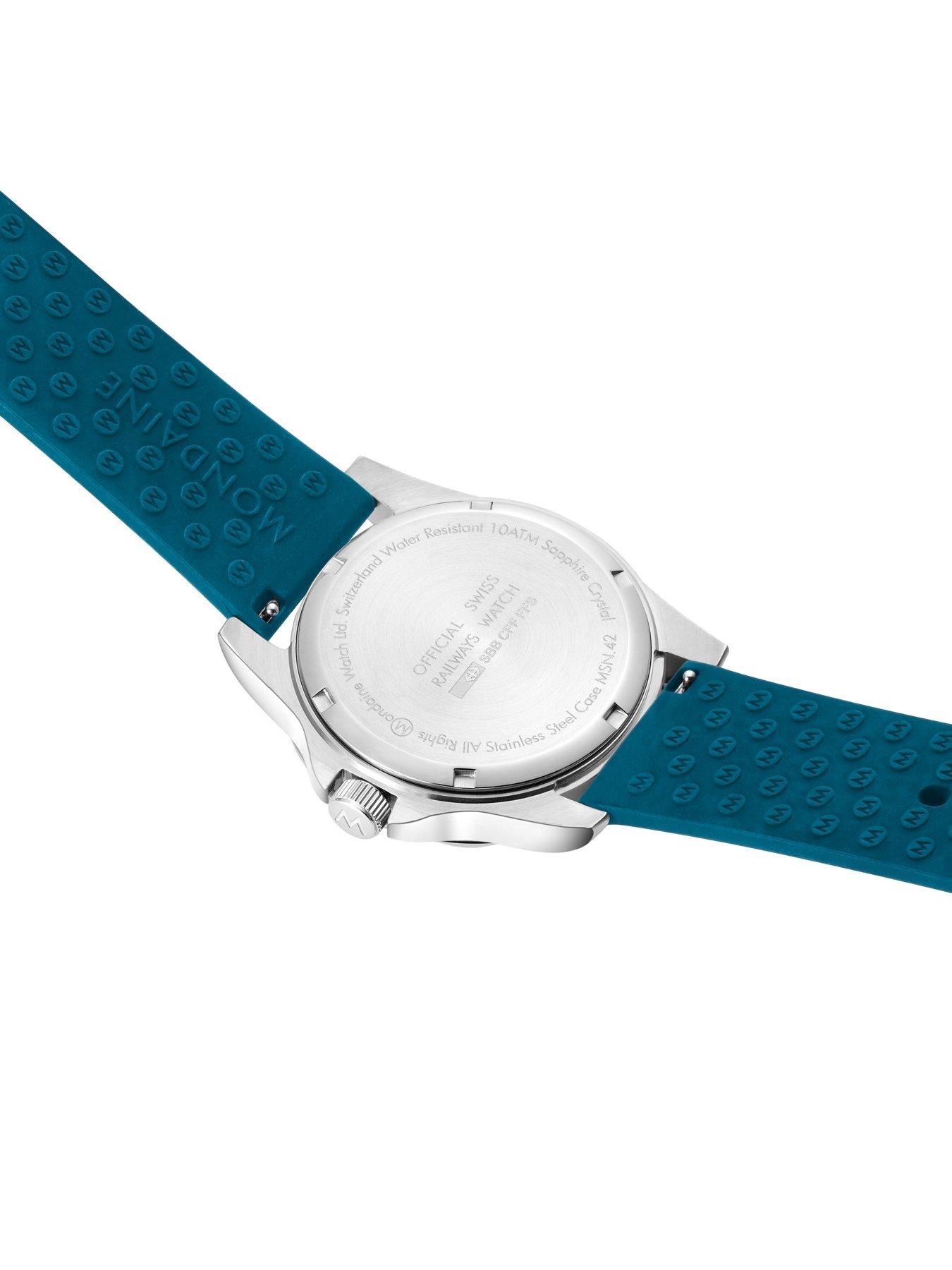 Image 4 of 6 of Mondaine Mens Numeri 42 mm Sapphire Crystal Silicone Strap Watch - Blue