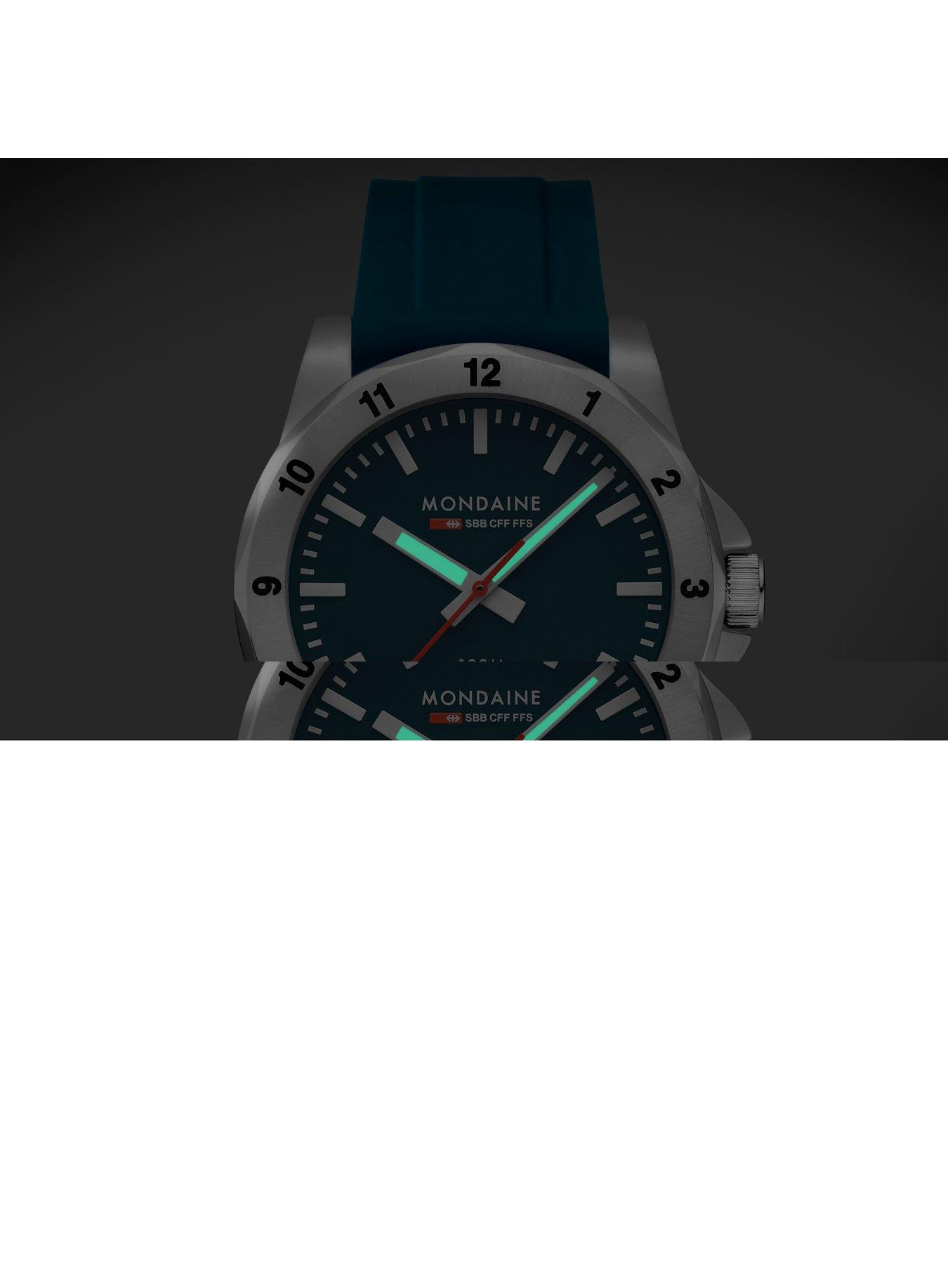 Image 6 of 6 of Mondaine Mens Numeri 42 mm Sapphire Crystal Silicone Strap Watch - Blue