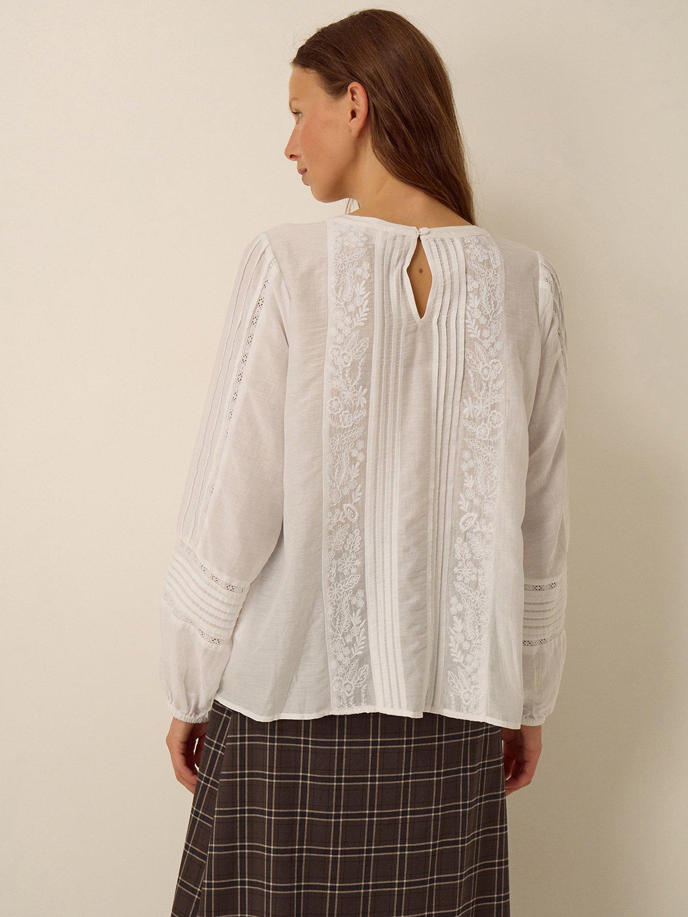 Image 2 of 6 of Monsoon Womens Embroidered Pintuck Blouse - White