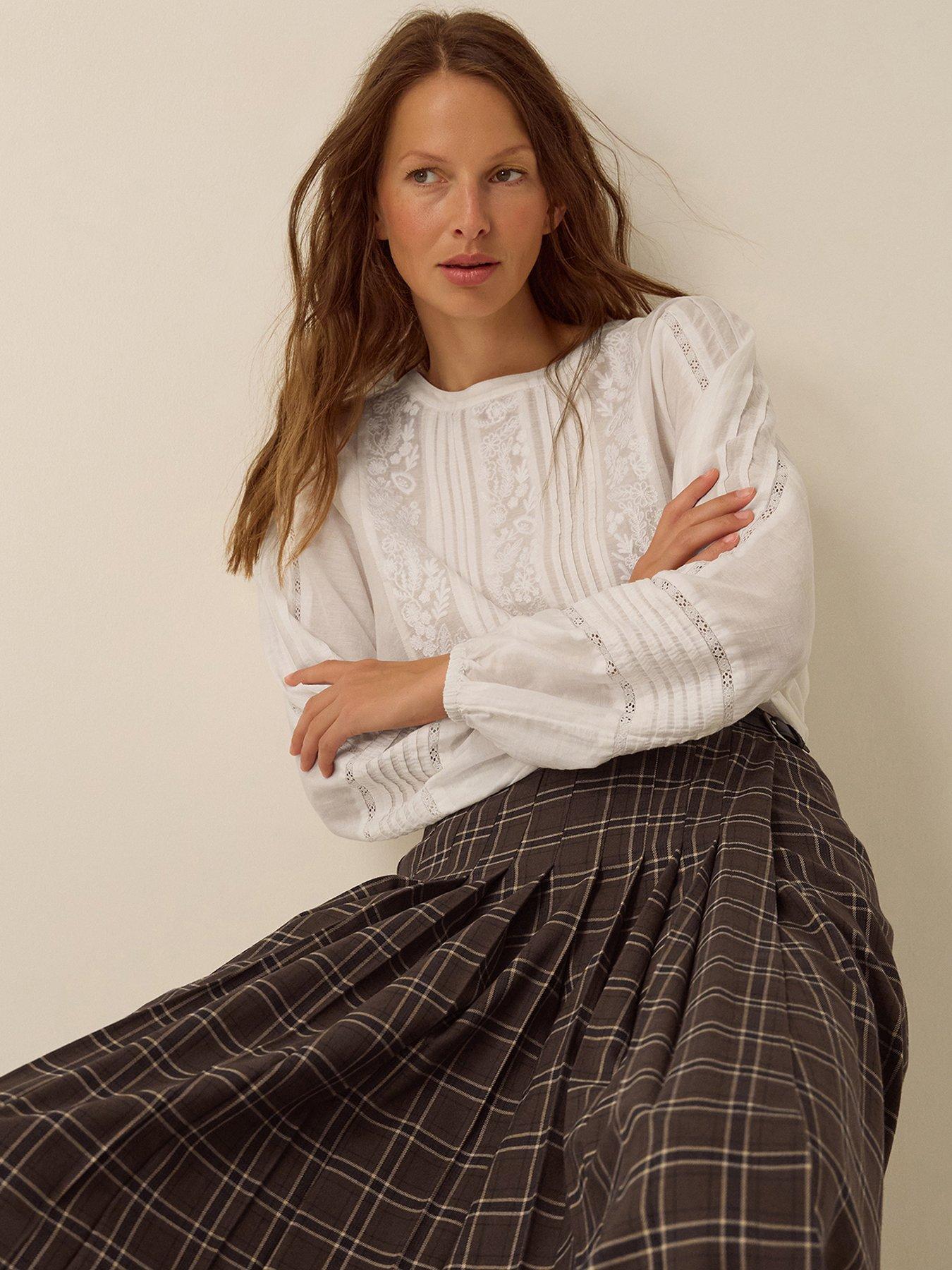Image 4 of 6 of Monsoon Womens Embroidered Pintuck Blouse - White