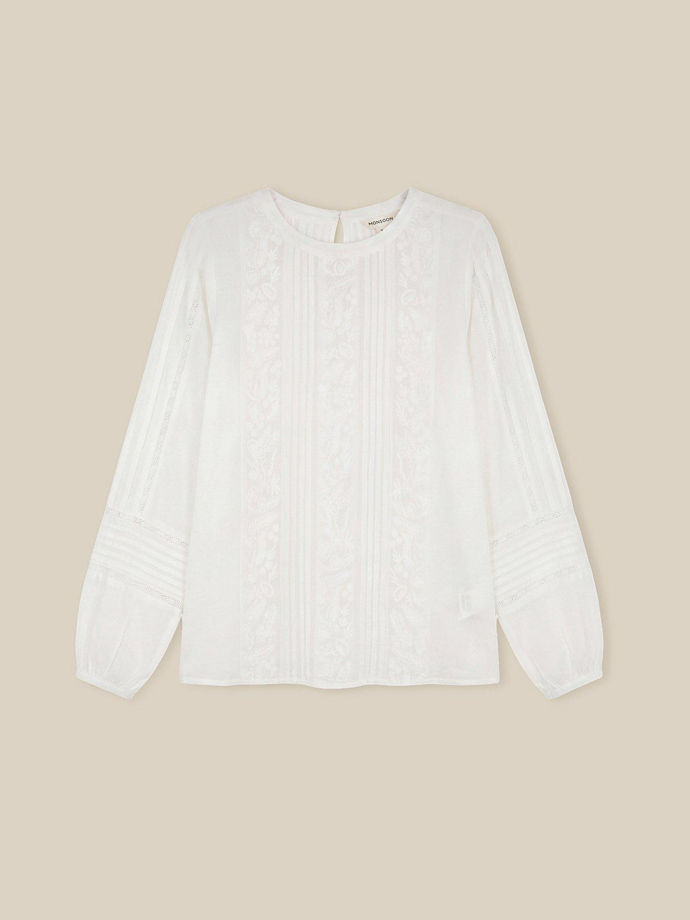 Image 6 of 6 of Monsoon Womens Embroidered Pintuck Blouse - White