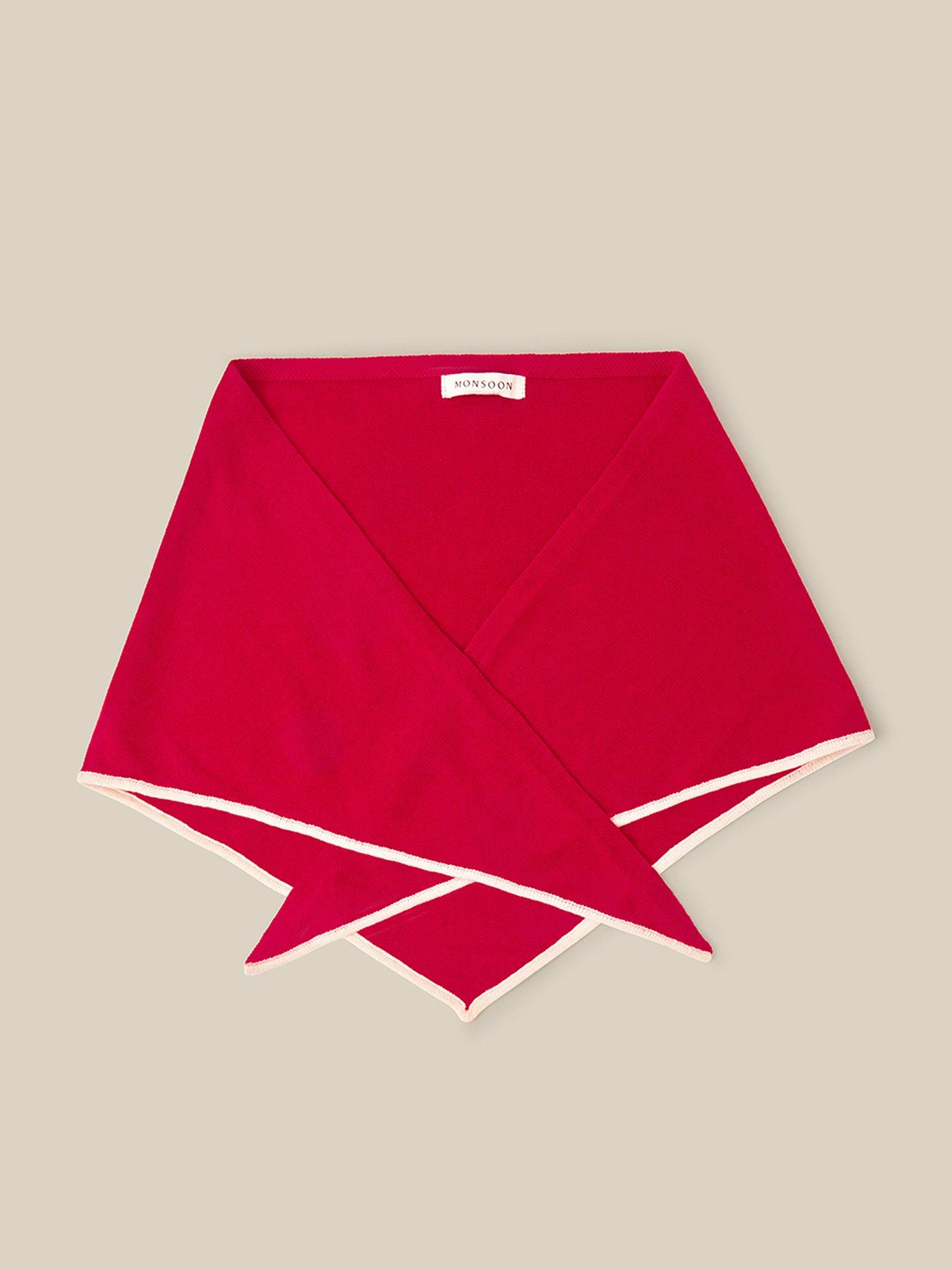 Image 1 of 2 of Monsoon Womens Tabi Tipped Triangle Scarf - Red