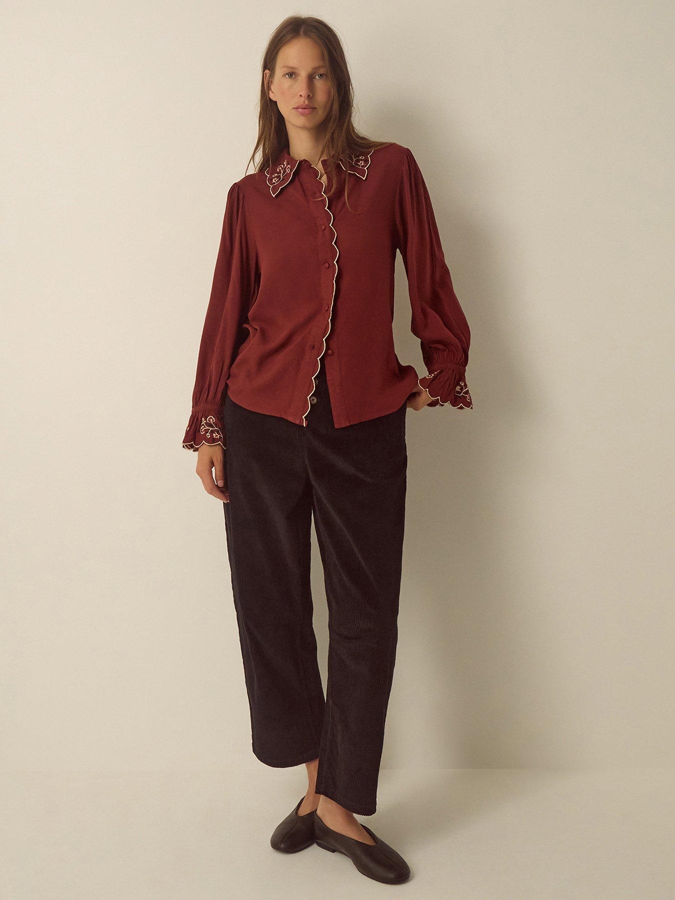 Image 4 of 4 of Monsoon Womens Holly Embroidered Scalloped Trim Shirt - Red