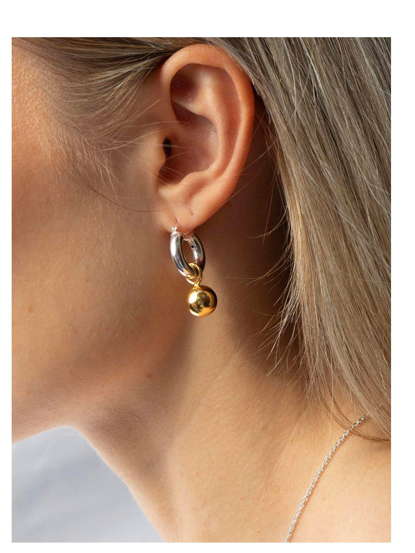 Seol + Gold Mixed Metal Ball Charm Hoops