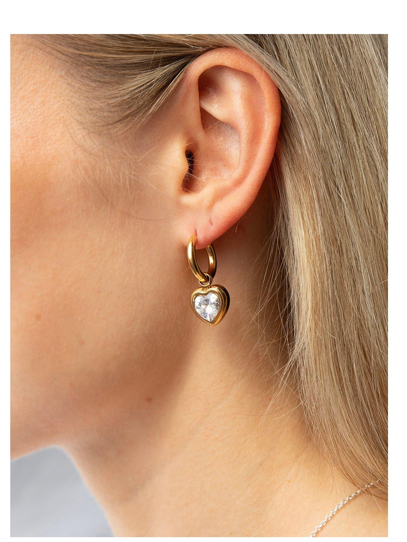 Seol + Gold Gold Stainless Steel CZ Heart Charm Huggies