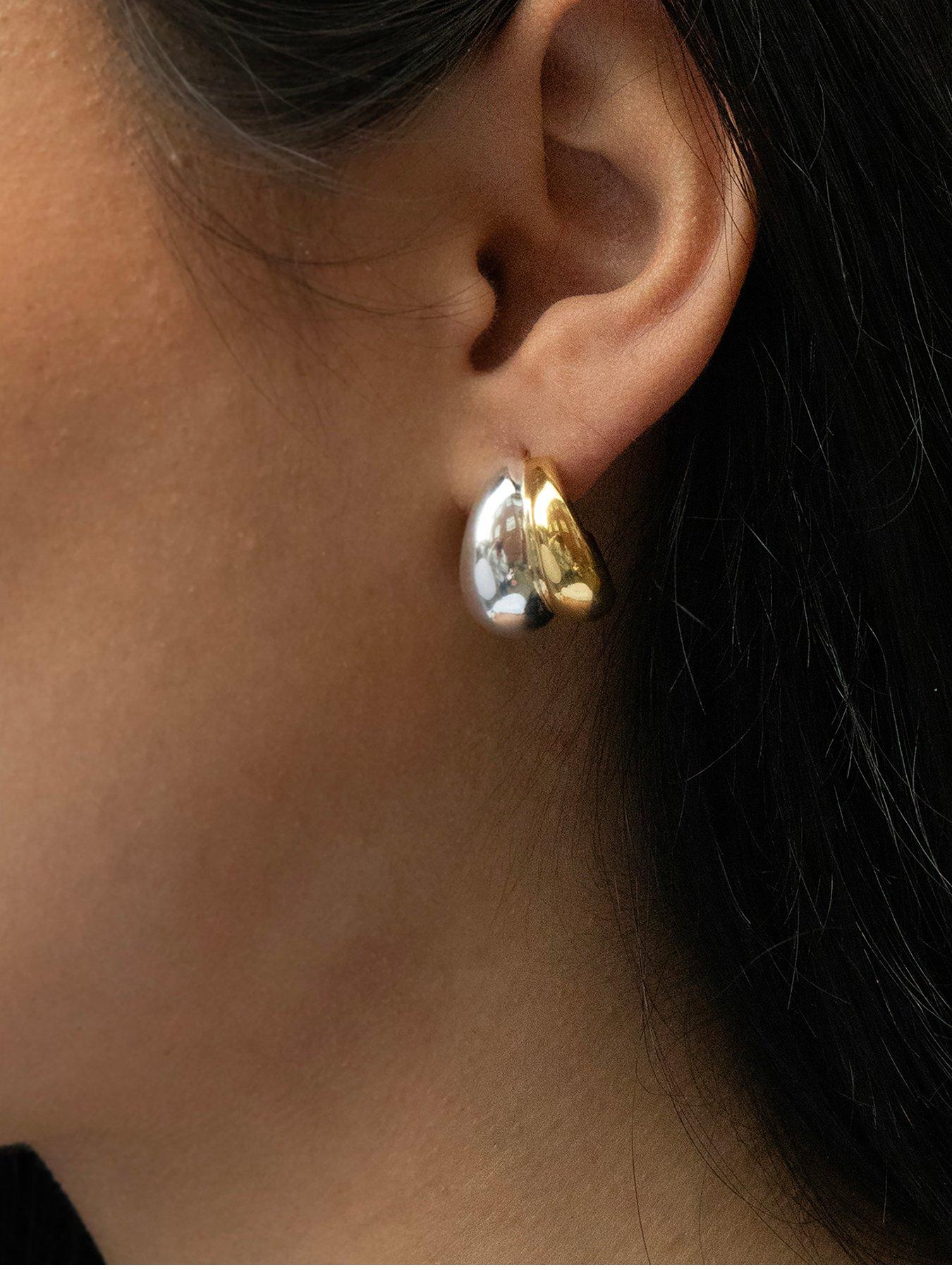 Seol + Gold Mixed Metal Half Hoop Stud Earrings