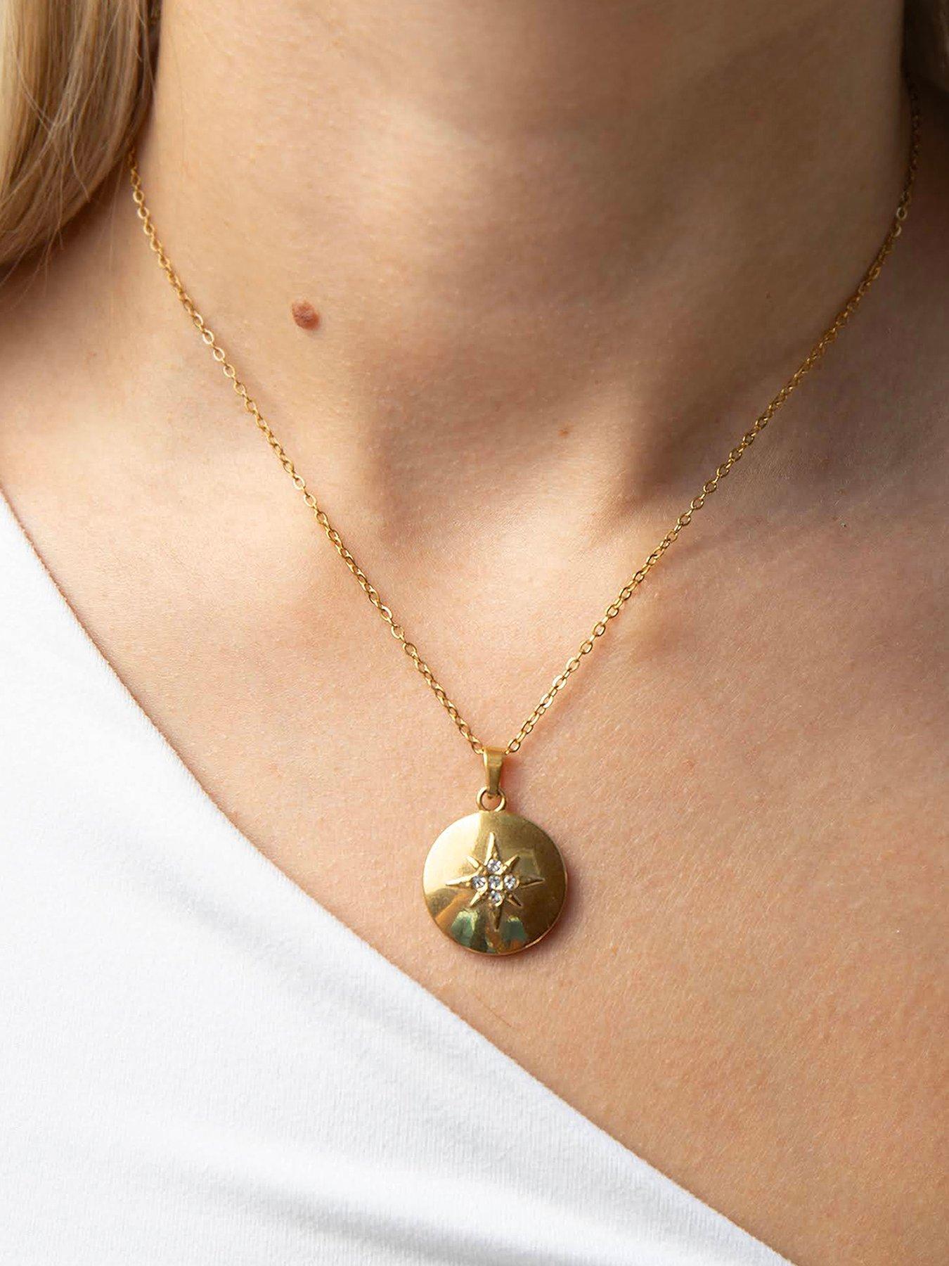 Seol + Gold Gold Stainless Steel CZ North Star Locket Pendant