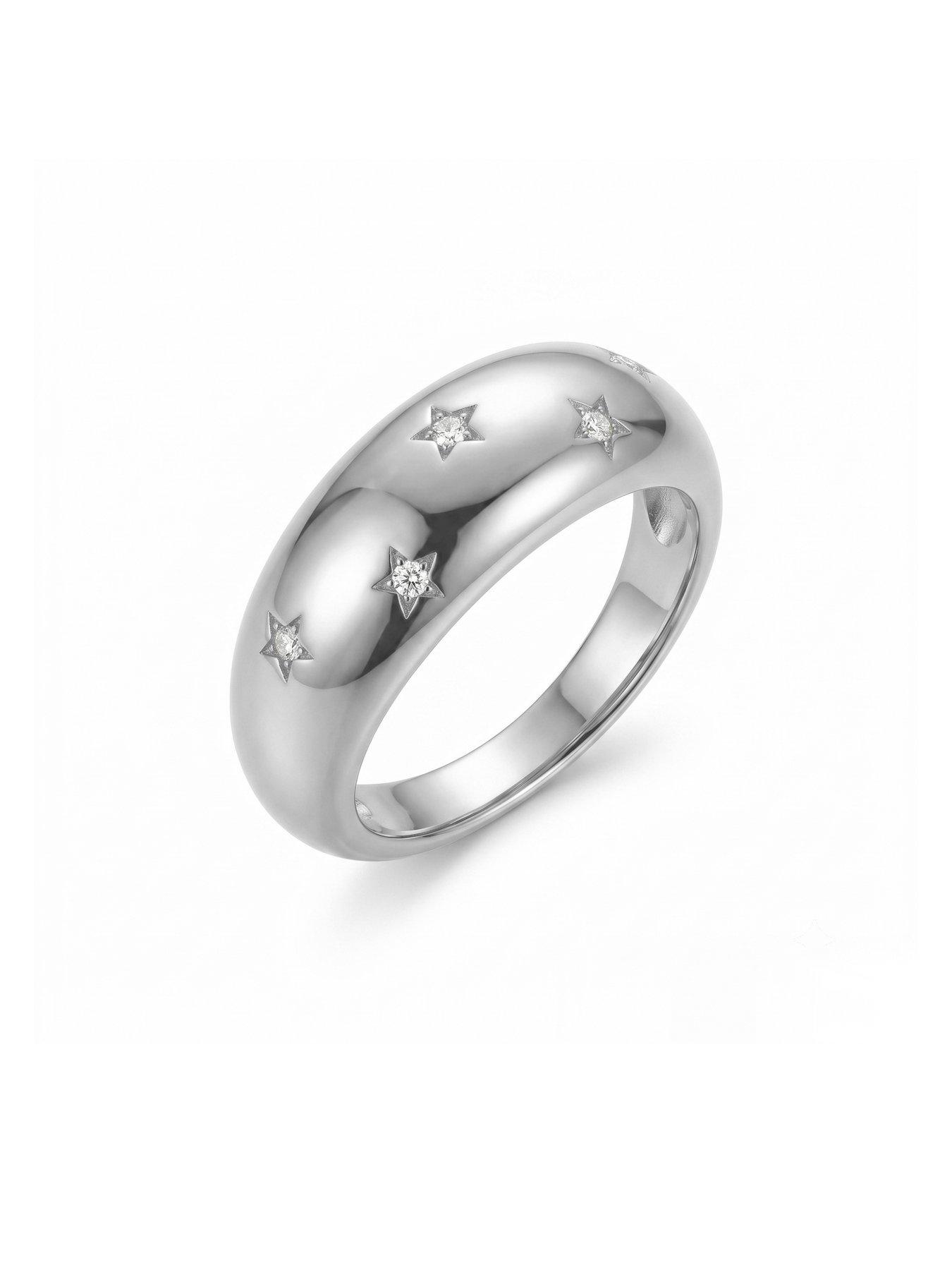 Image 3 of 7 of Seol + Gold Silver Stainless Steel CZ Starry Domed Ring