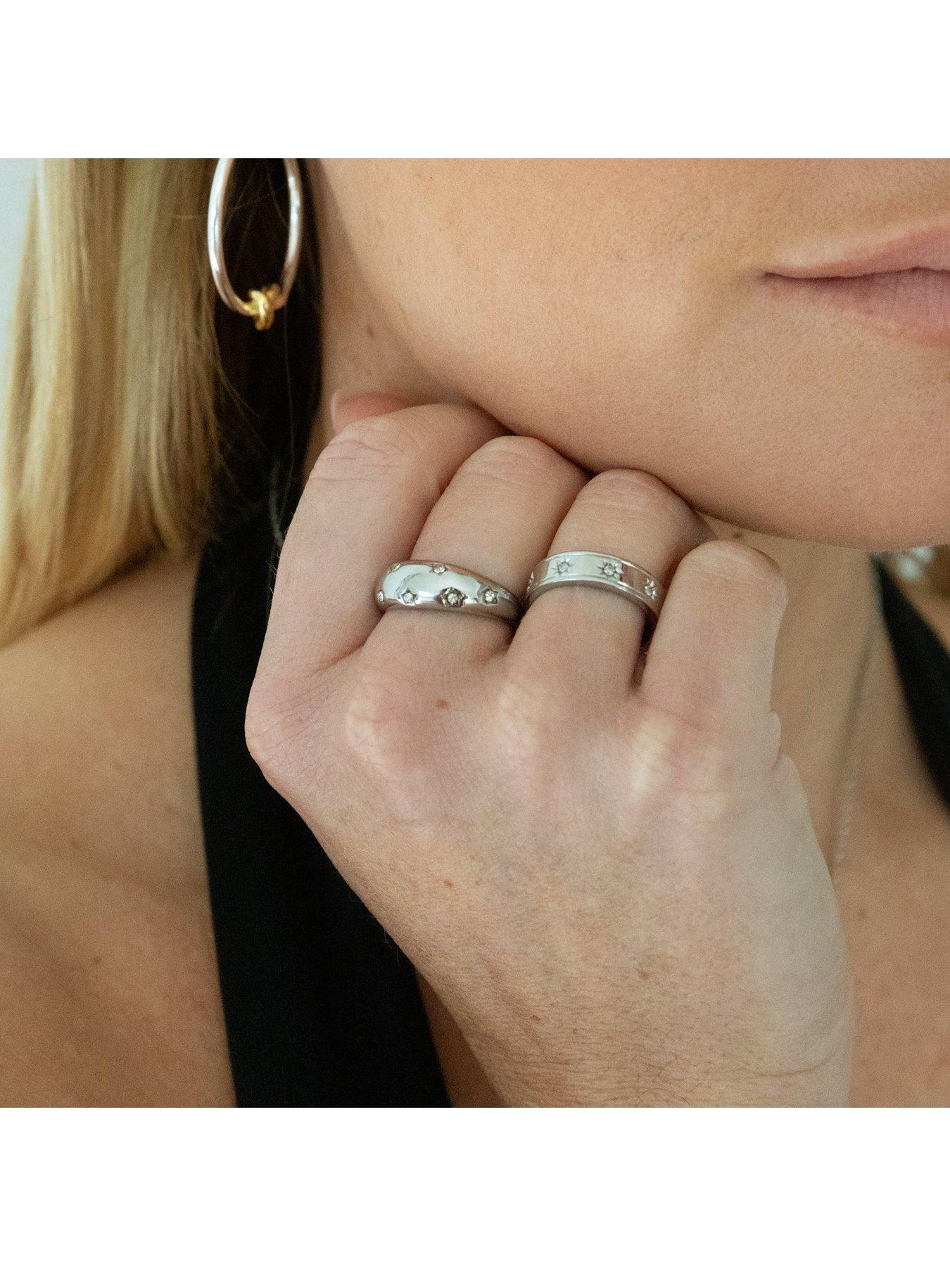 Image 6 of 7 of Seol + Gold Silver Stainless Steel CZ Starry Domed Ring