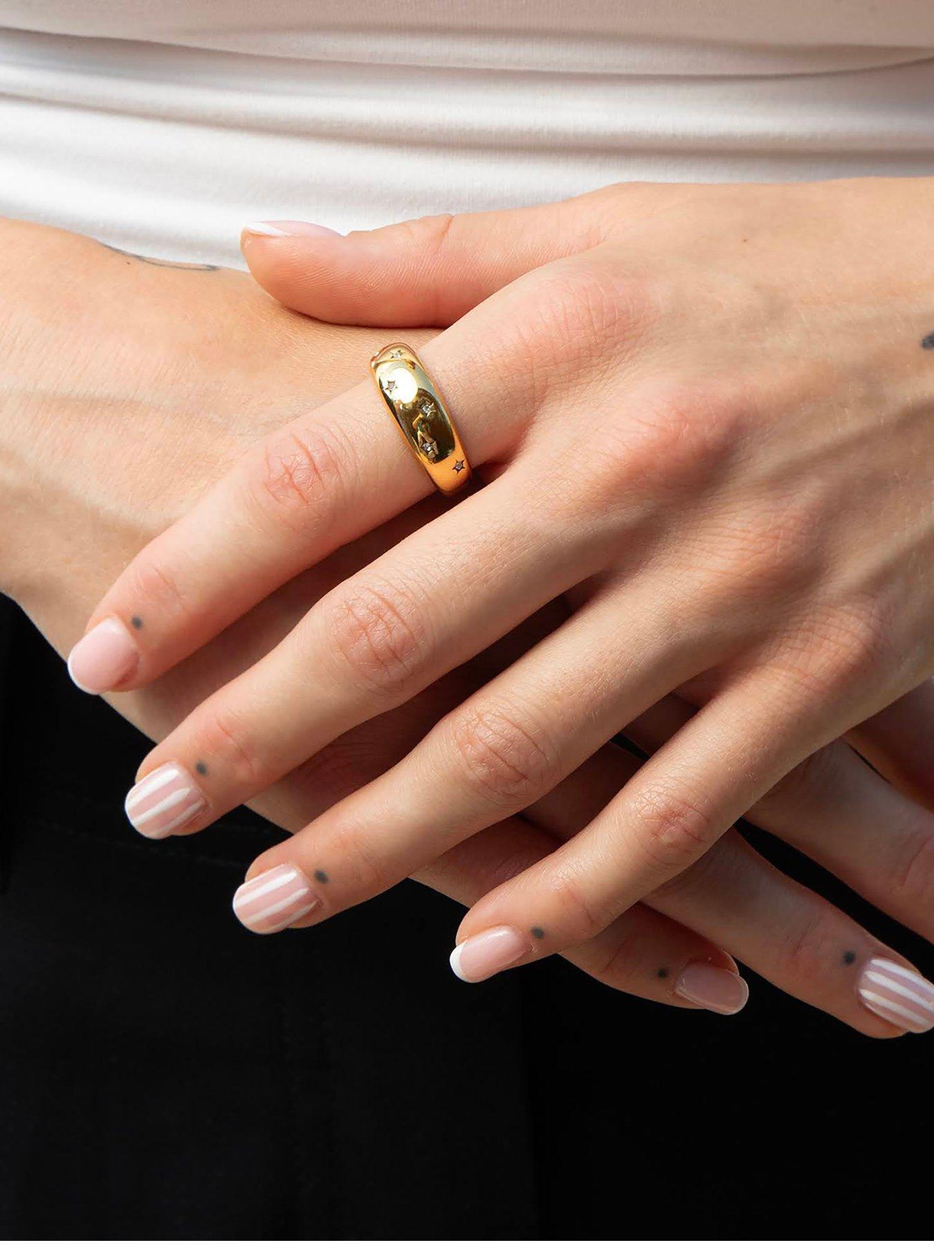 Seol + Gold Gold Stainless Steel CZ Starry Domed Ring