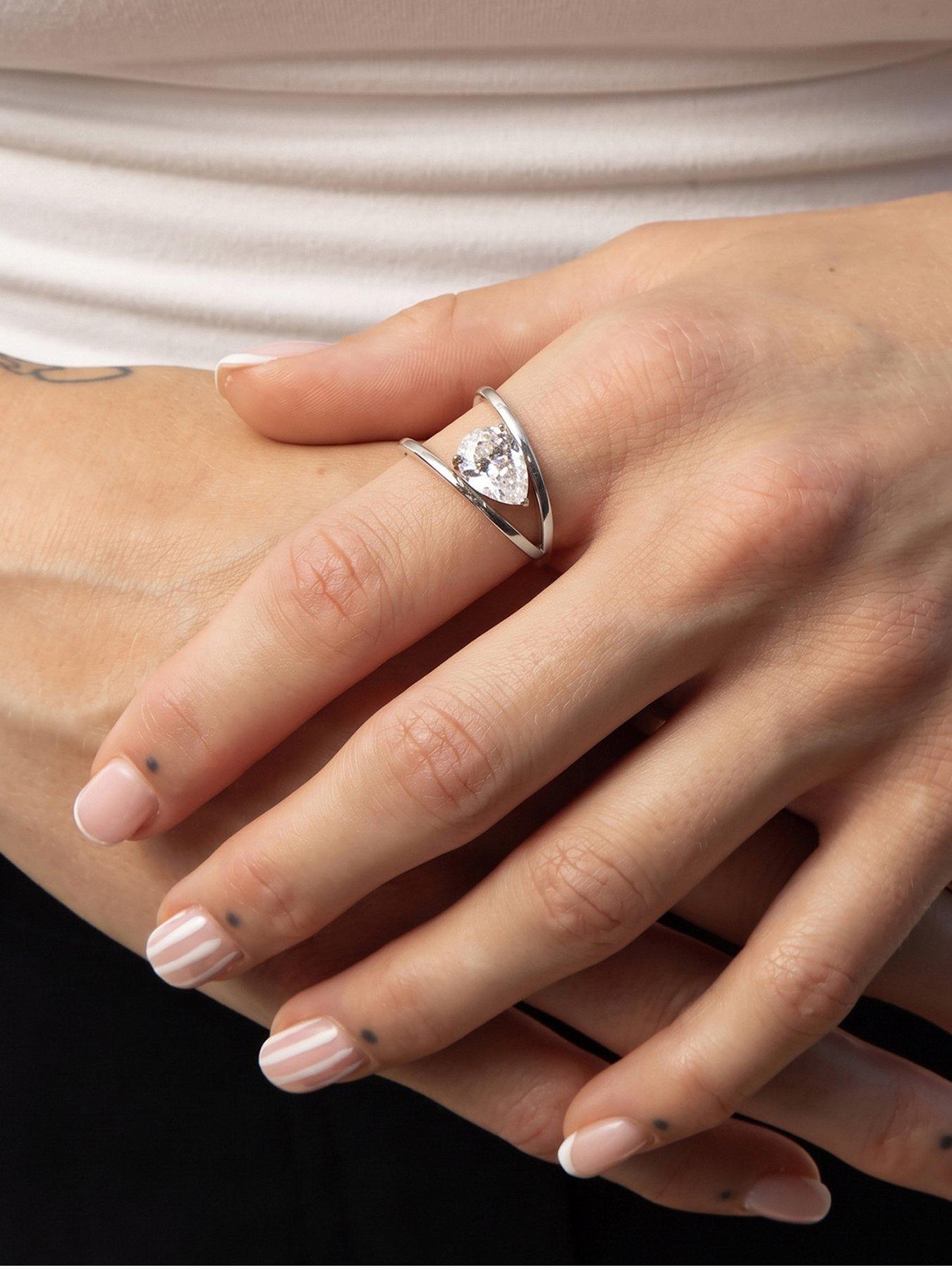 Seol + Gold Silver Stainless Steel Open Teardrop CZ Ring