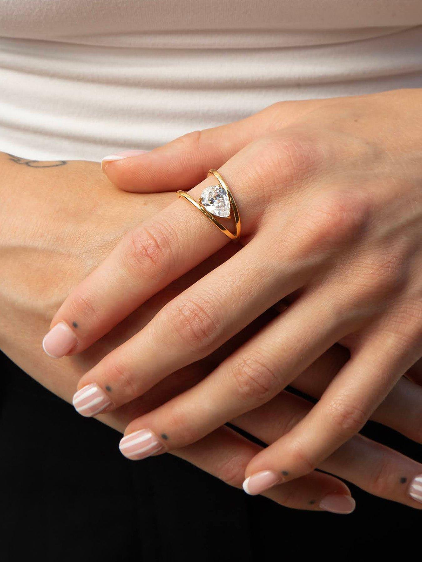Seol + Gold Gold Stainless Steel Open Teardrop CZ Ring