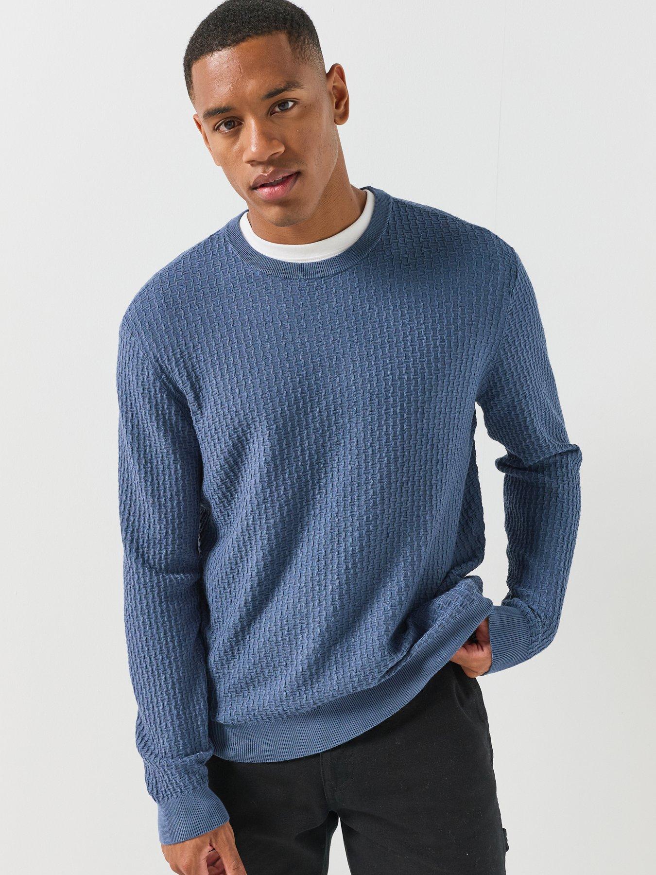 Armani Exchange Armani Exchange Ribbed Knitted Jumper, Blue, Size S, Men