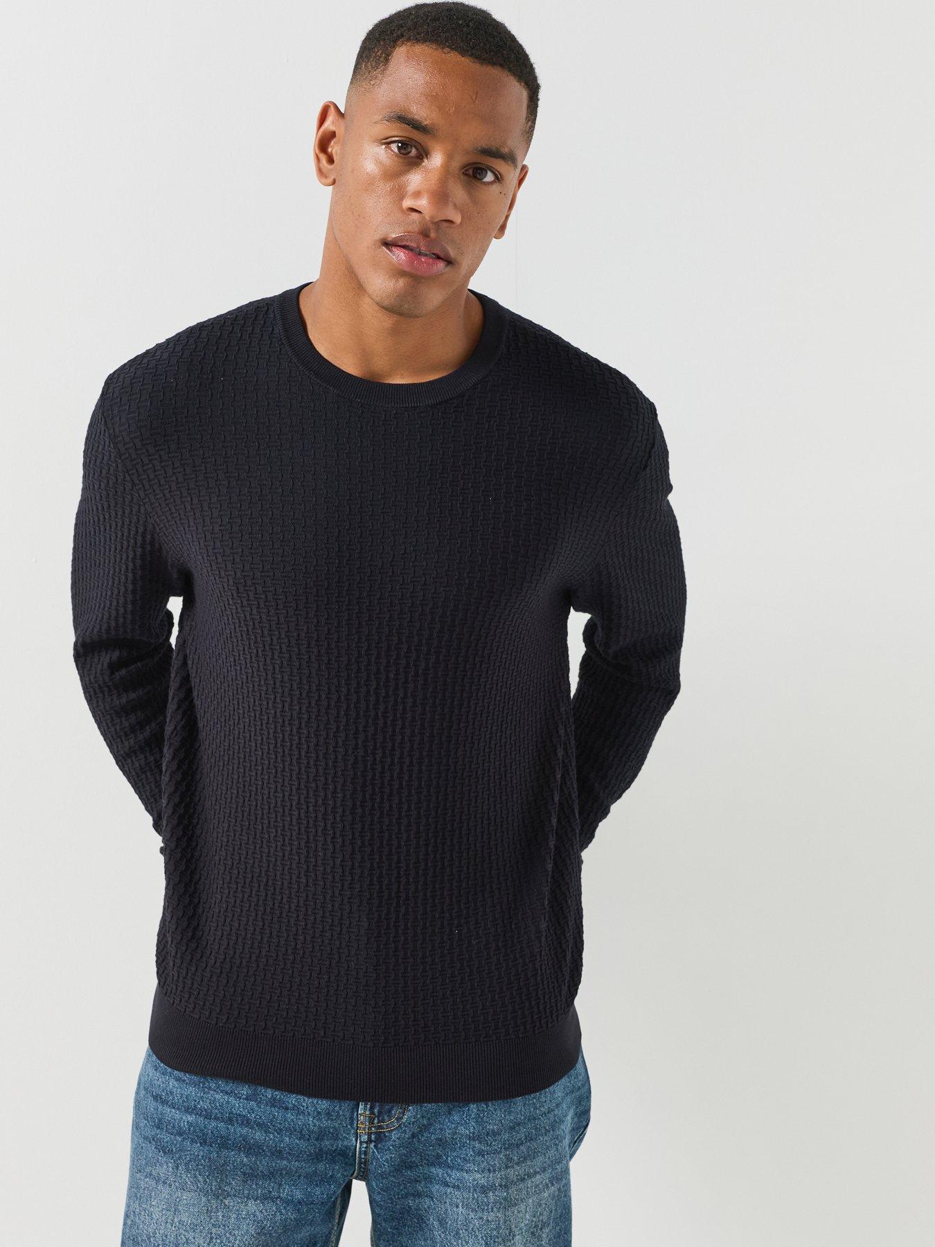 Armani Exchange Men's Lightweight Textured Wool Crew-Neck Jumper Blue Medium - Image 4