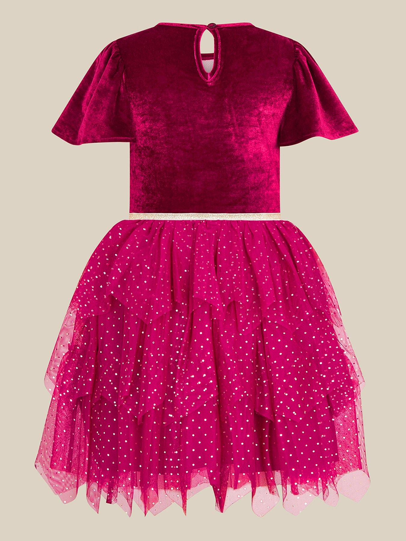 Image 2 of 3 of Monsoon Girls Reindeer Embellished Tulle Skirt Disco Dress - Dark Red