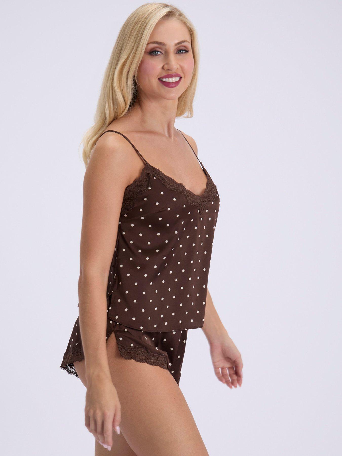Image 3 of 5 of Boux Avenue Boux Avenue Daisy Spot Satin Cami Set - Chocolate