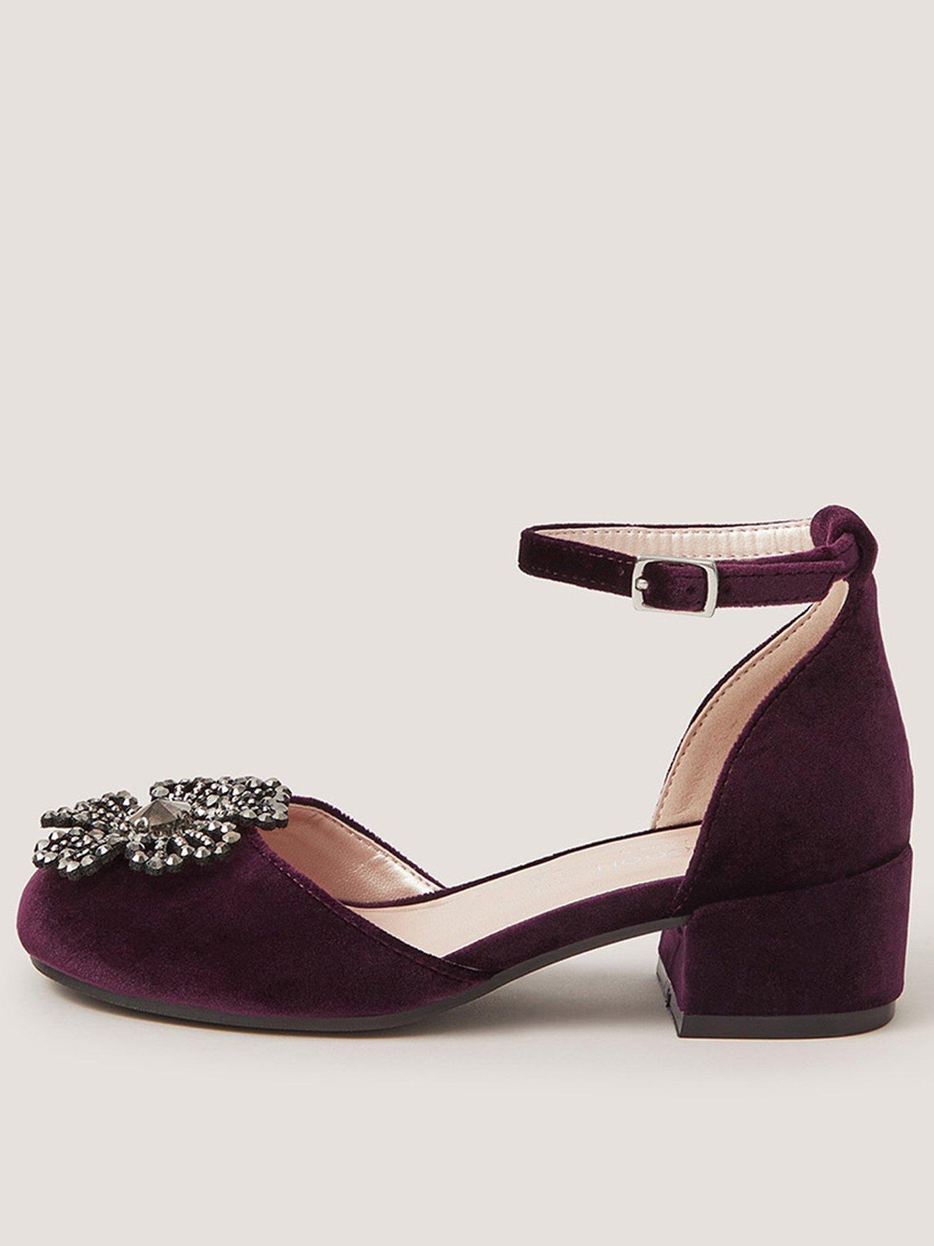 Image 1 of 3 of Monsoon Girls Gemstone Flower Block Heel Shoes - Purple