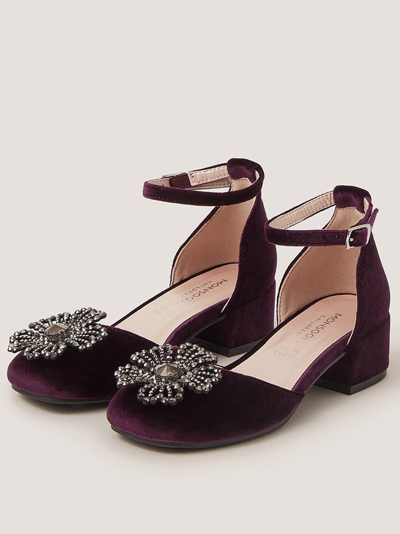 Image 2 of 3 of Monsoon Girls Gemstone Flower Block Heel Shoes - Purple
