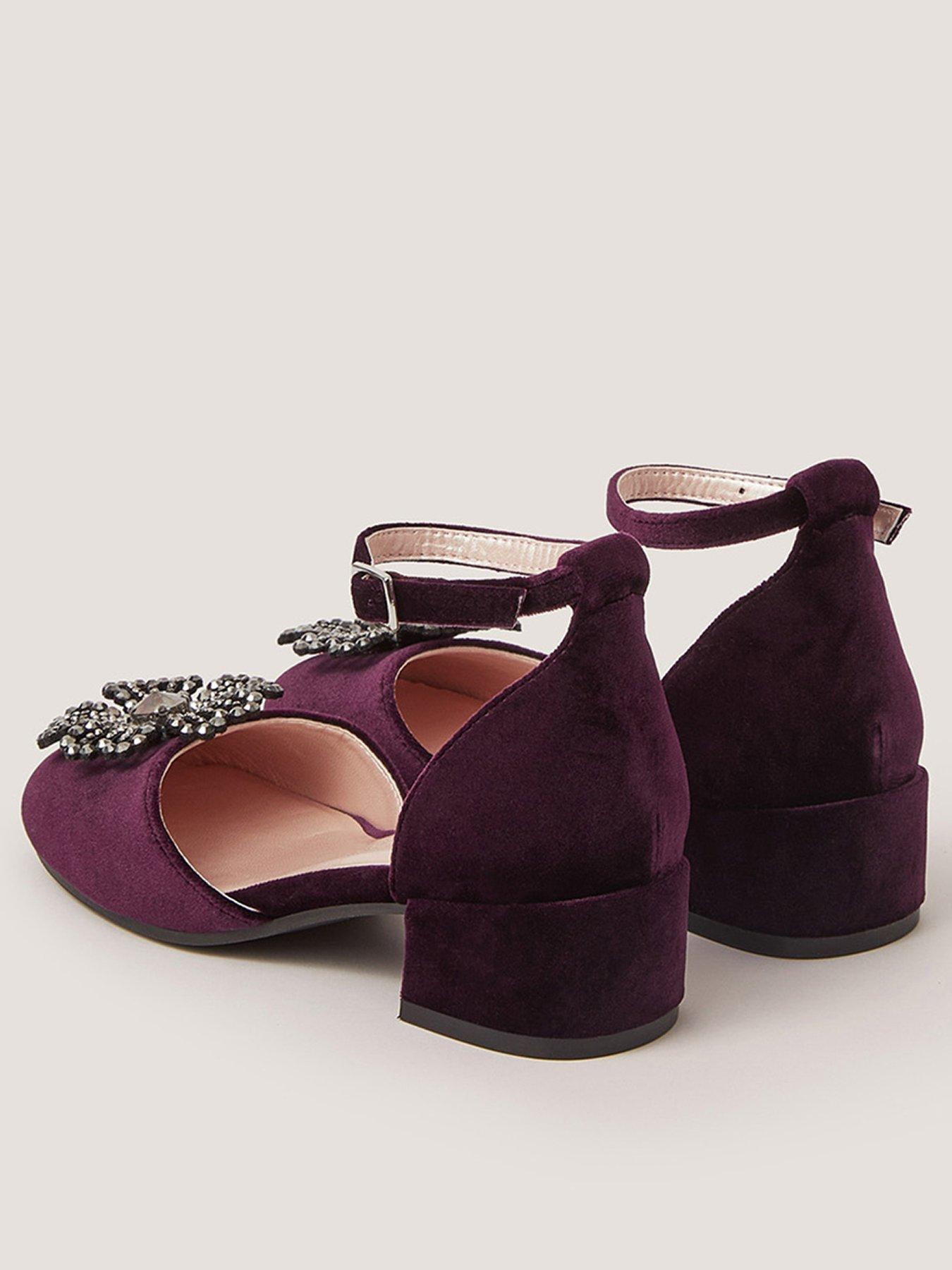 Image 3 of 3 of Monsoon Girls Gemstone Flower Block Heel Shoes - Purple